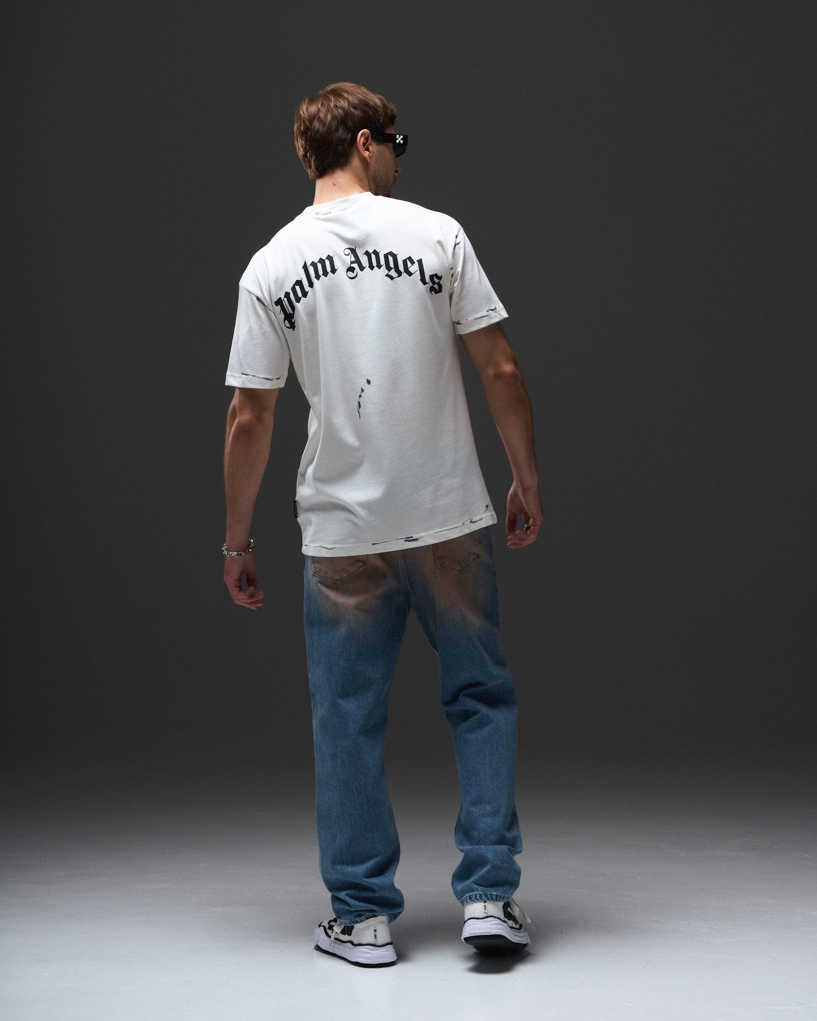 Palm Angels Neon Palms Distressed T-Shirt — White