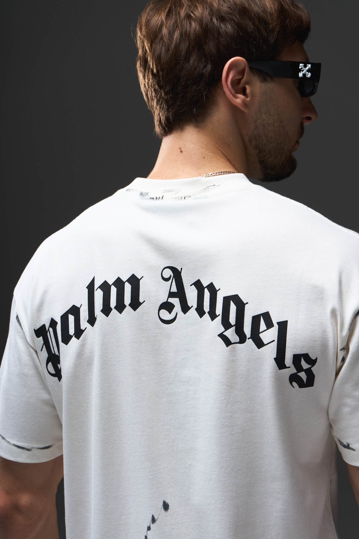 Palm Angels Neon Palms Distressed T-Shirt — White