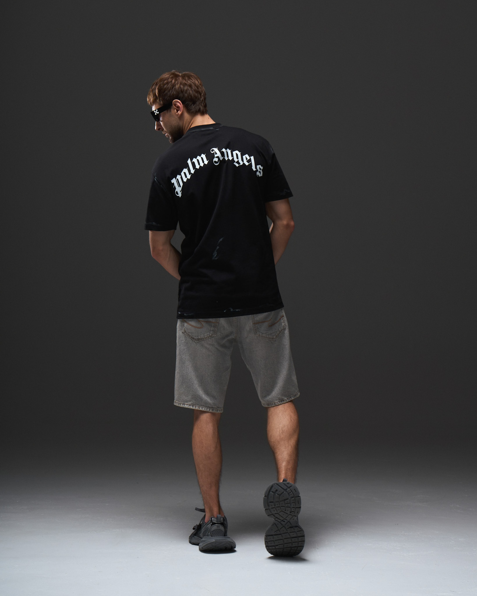 Palm Angels Neon Palms Distressed T-Shirt — Black