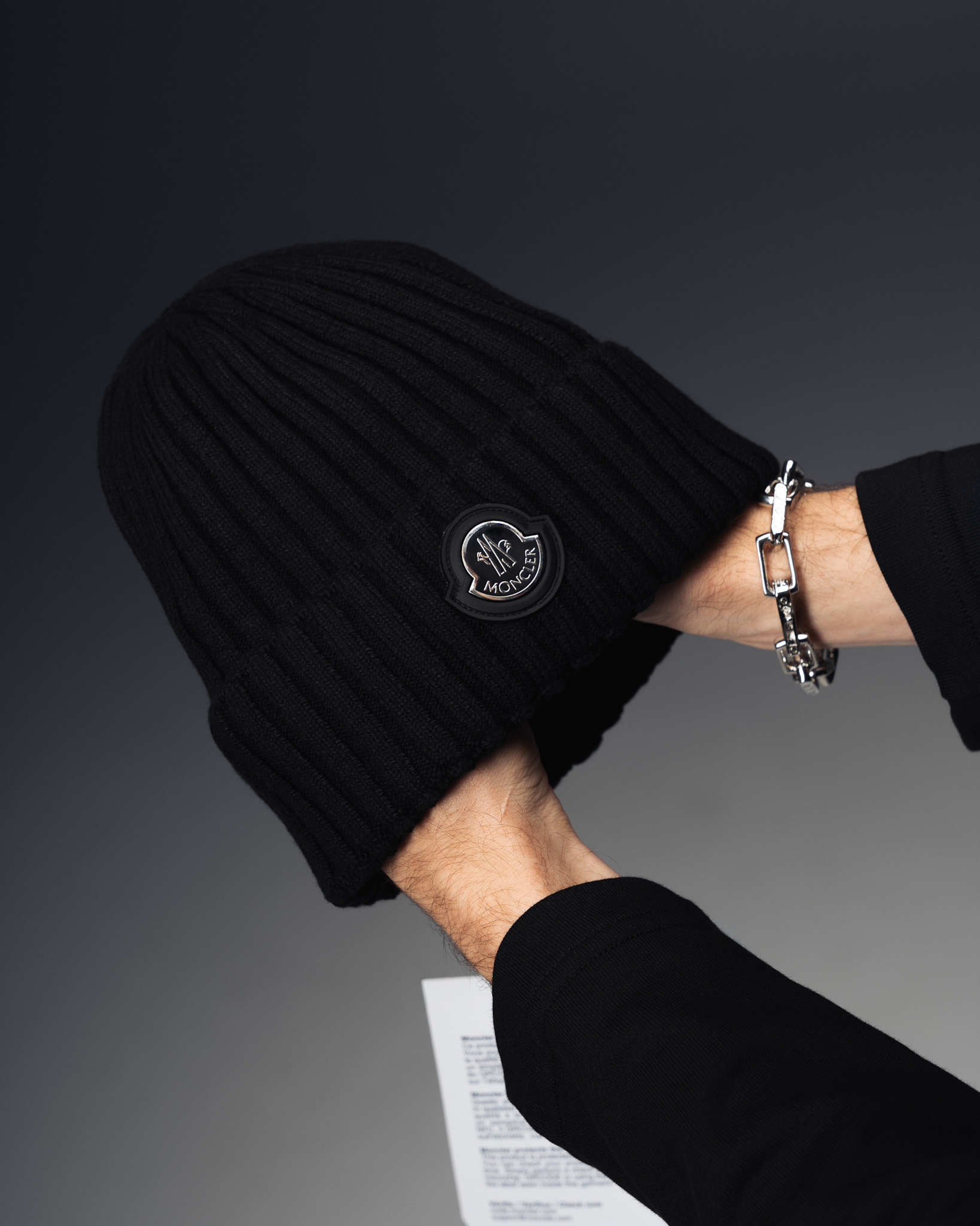 Moncler Black Color Iconic Logo Beanie