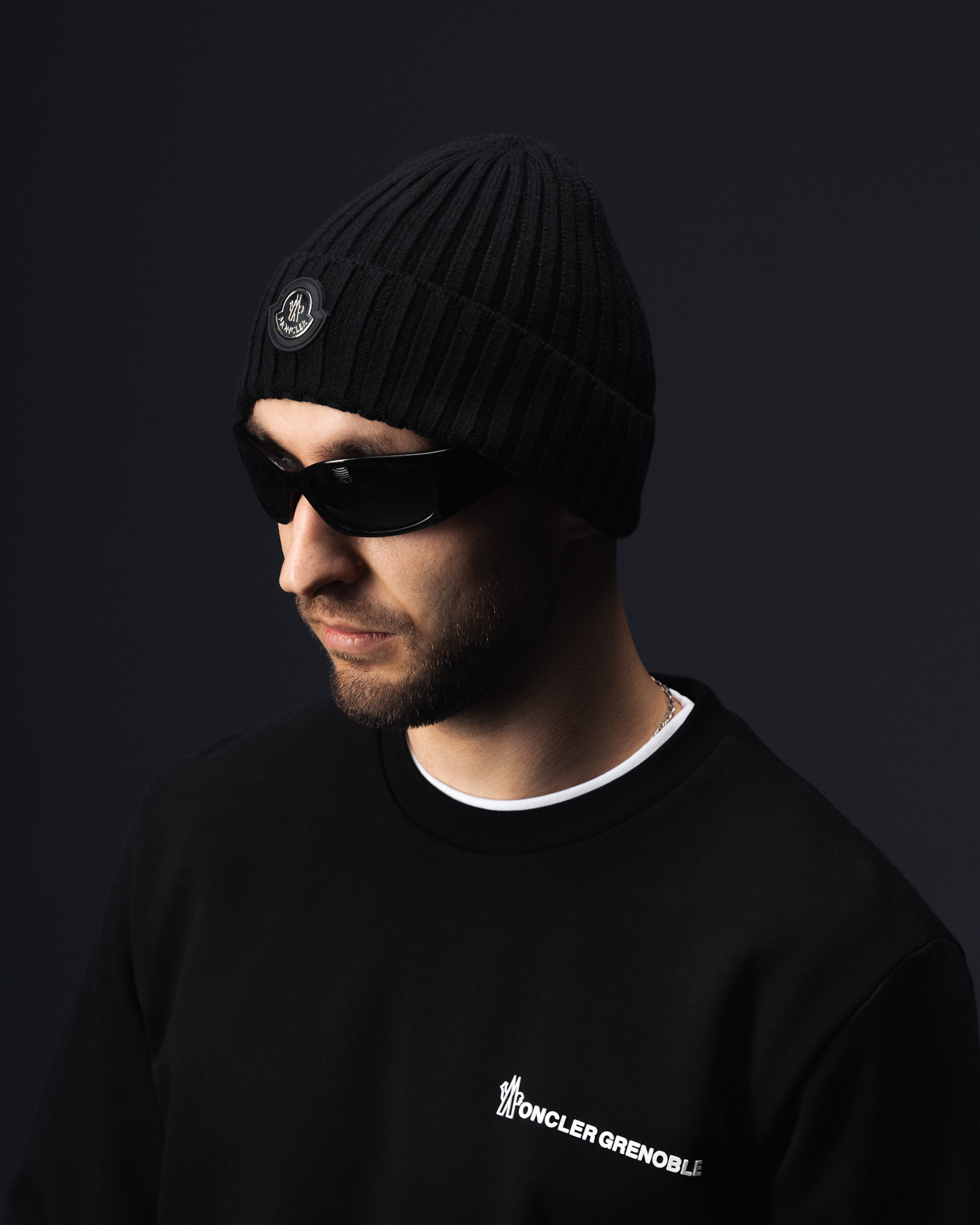 Moncler Black Color Iconic Logo Beanie