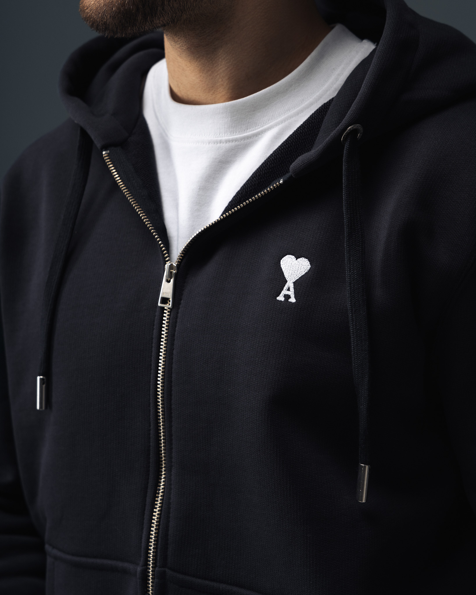Ami Paris Classic Zip Hoodie Dark Navy