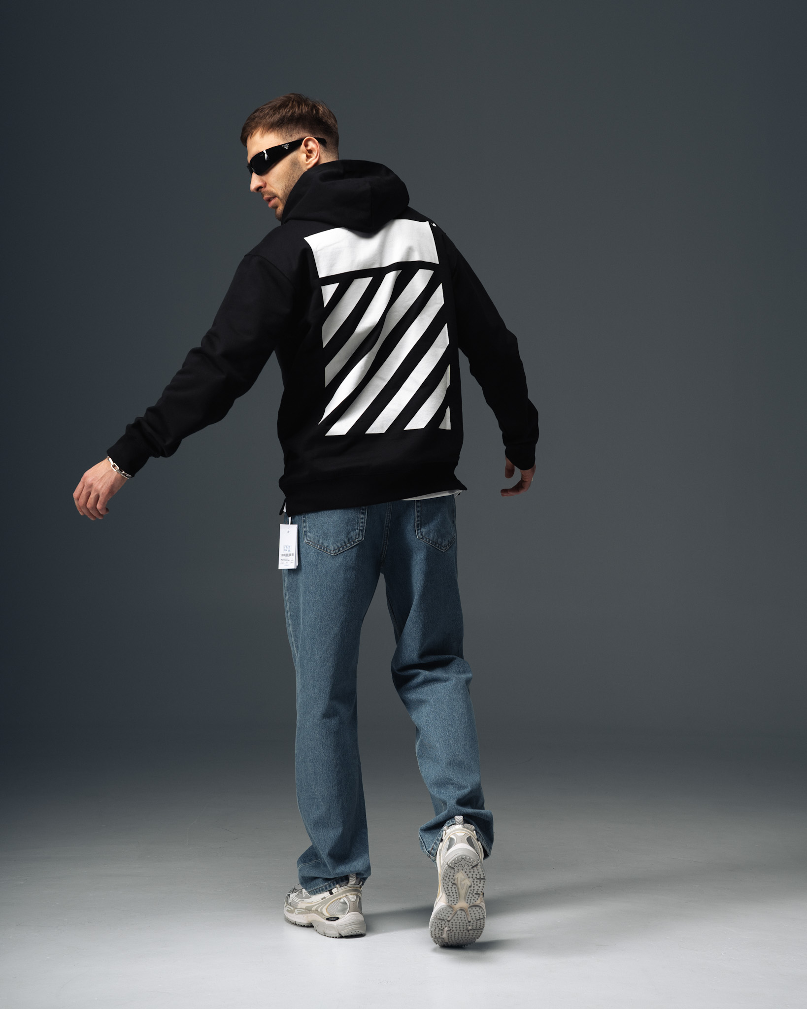 Off-White Diagonal Back Print Hoodie Black