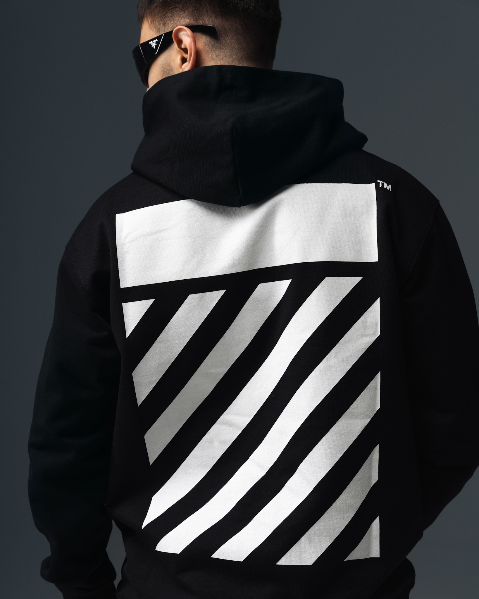 Off-White Diagonal Back Print Hoodie Black