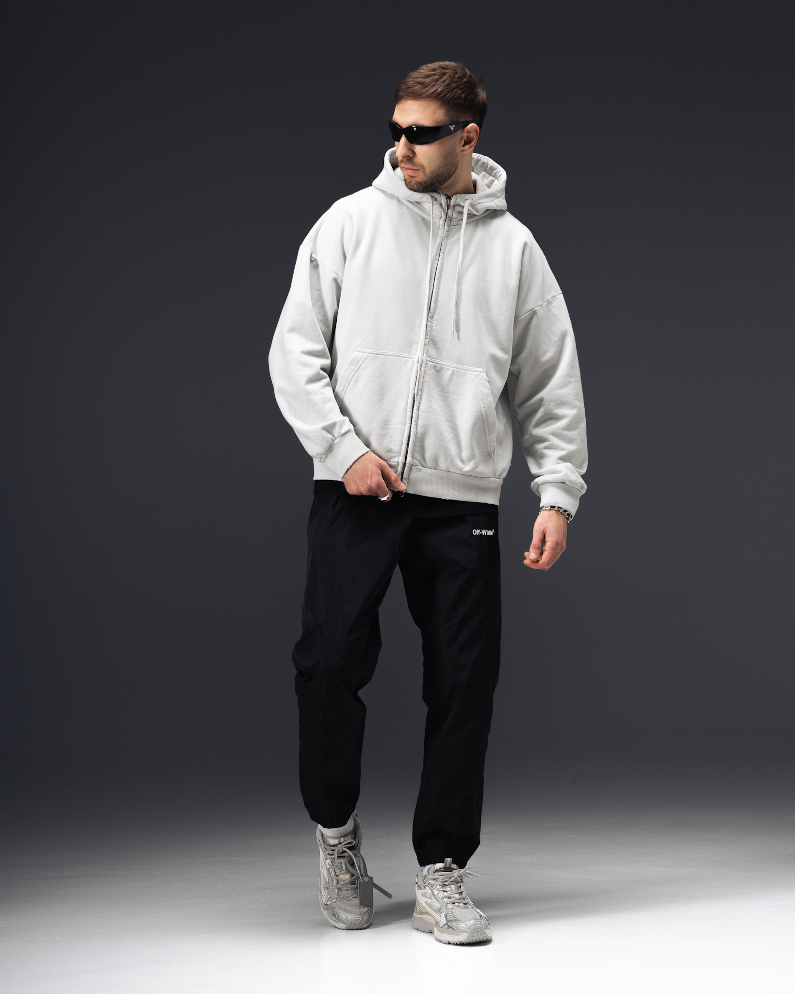 Balenciaga Red Tape Graphic Zip Hoodie White