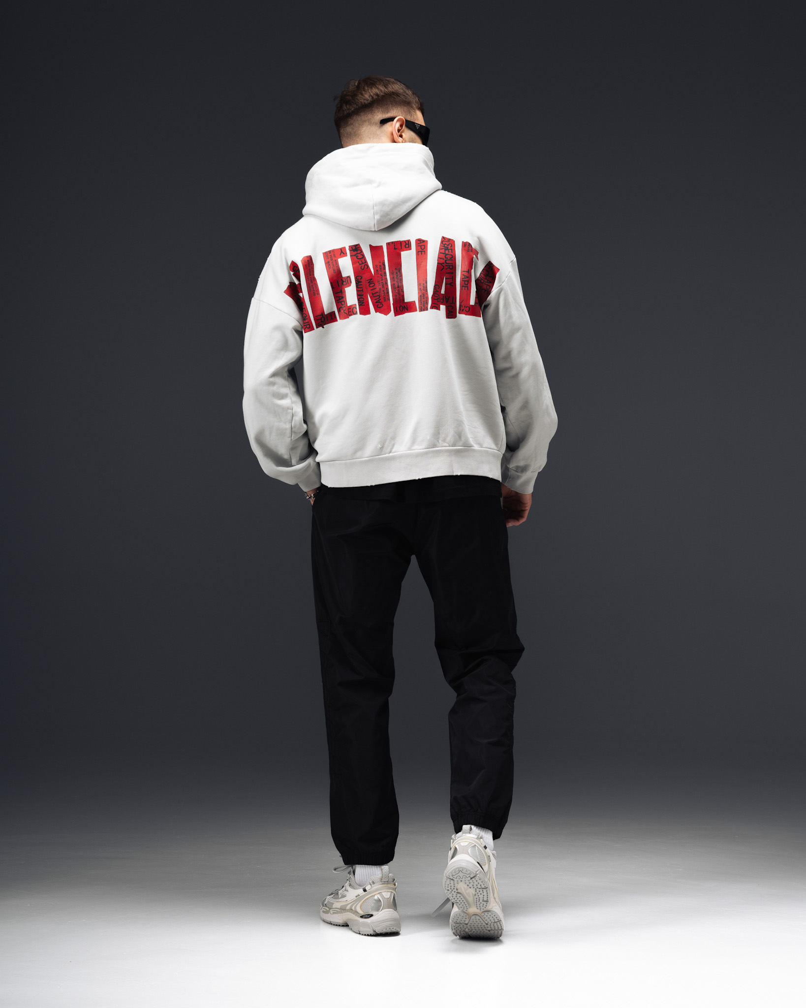 Balenciaga Red Tape Graphic Zip Hoodie White