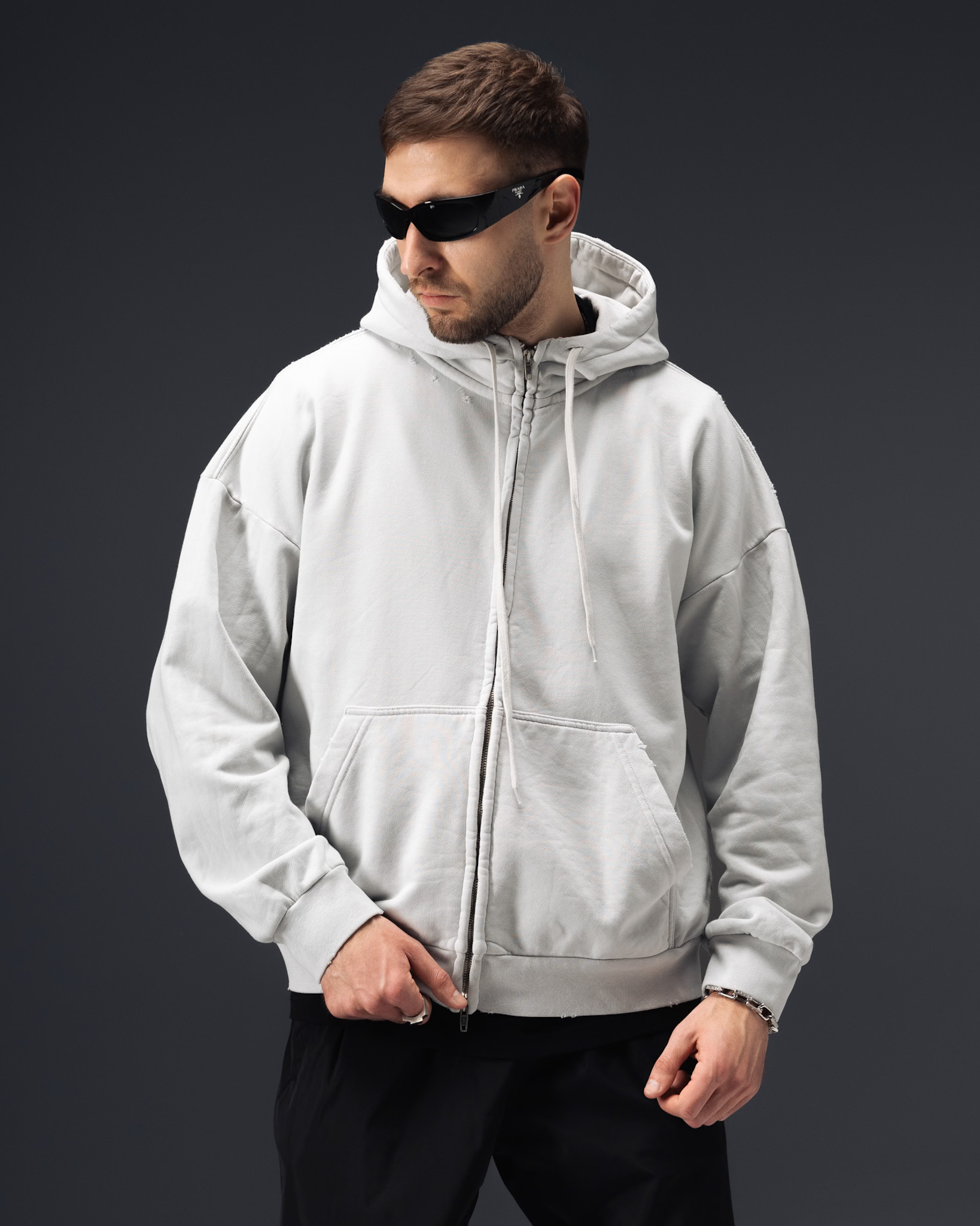 Balenciaga Red Tape Graphic Zip Hoodie White