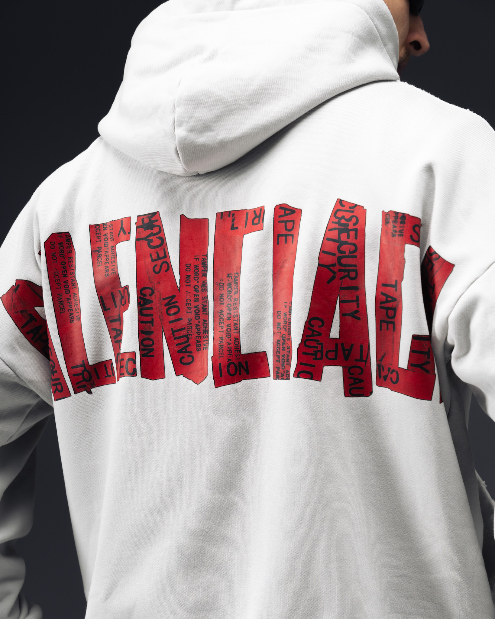 Balenciaga Red Tape Graphic Zip Hoodie White