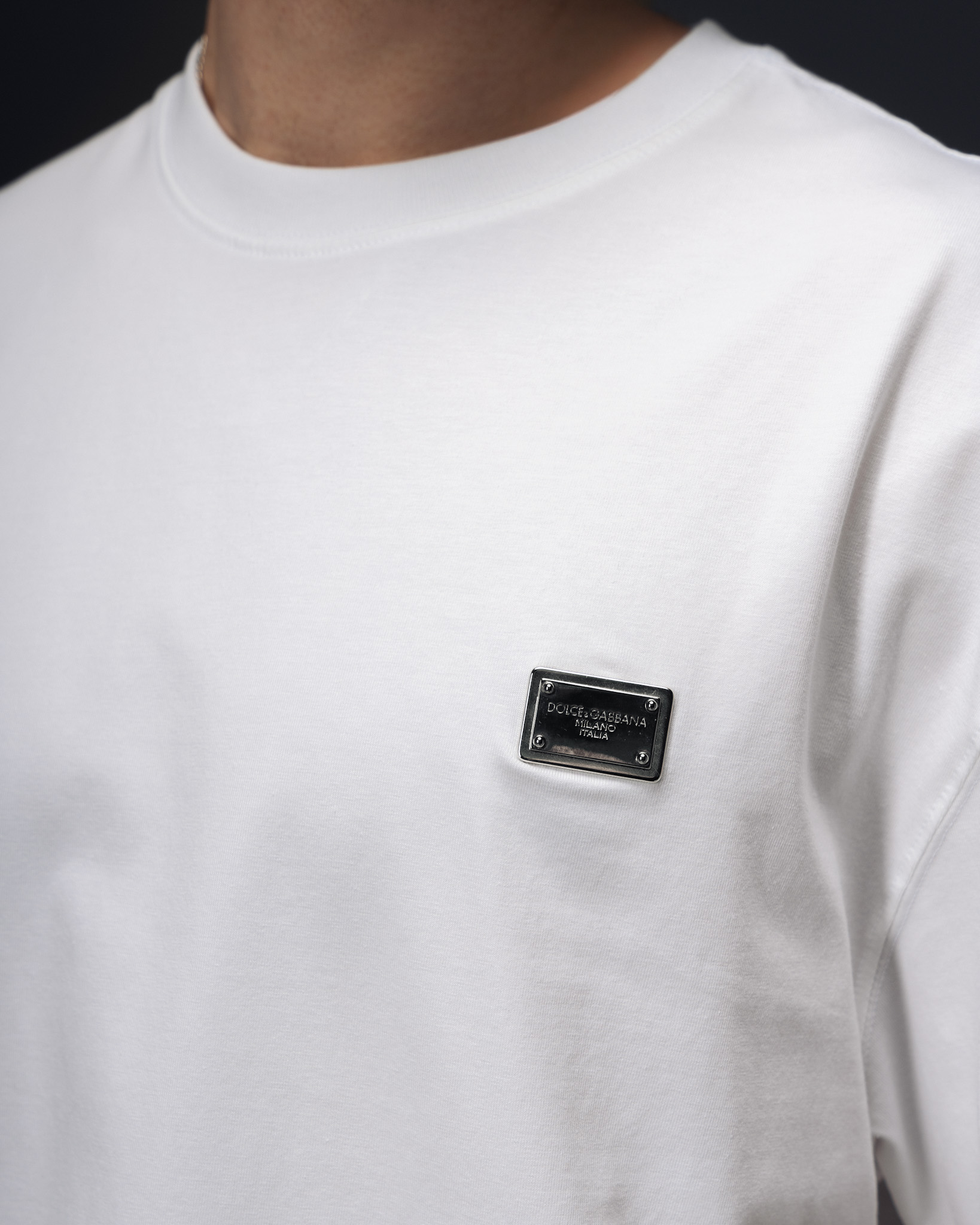 Dolce & Gabbana White Metal Logo Oversize T-Shirt