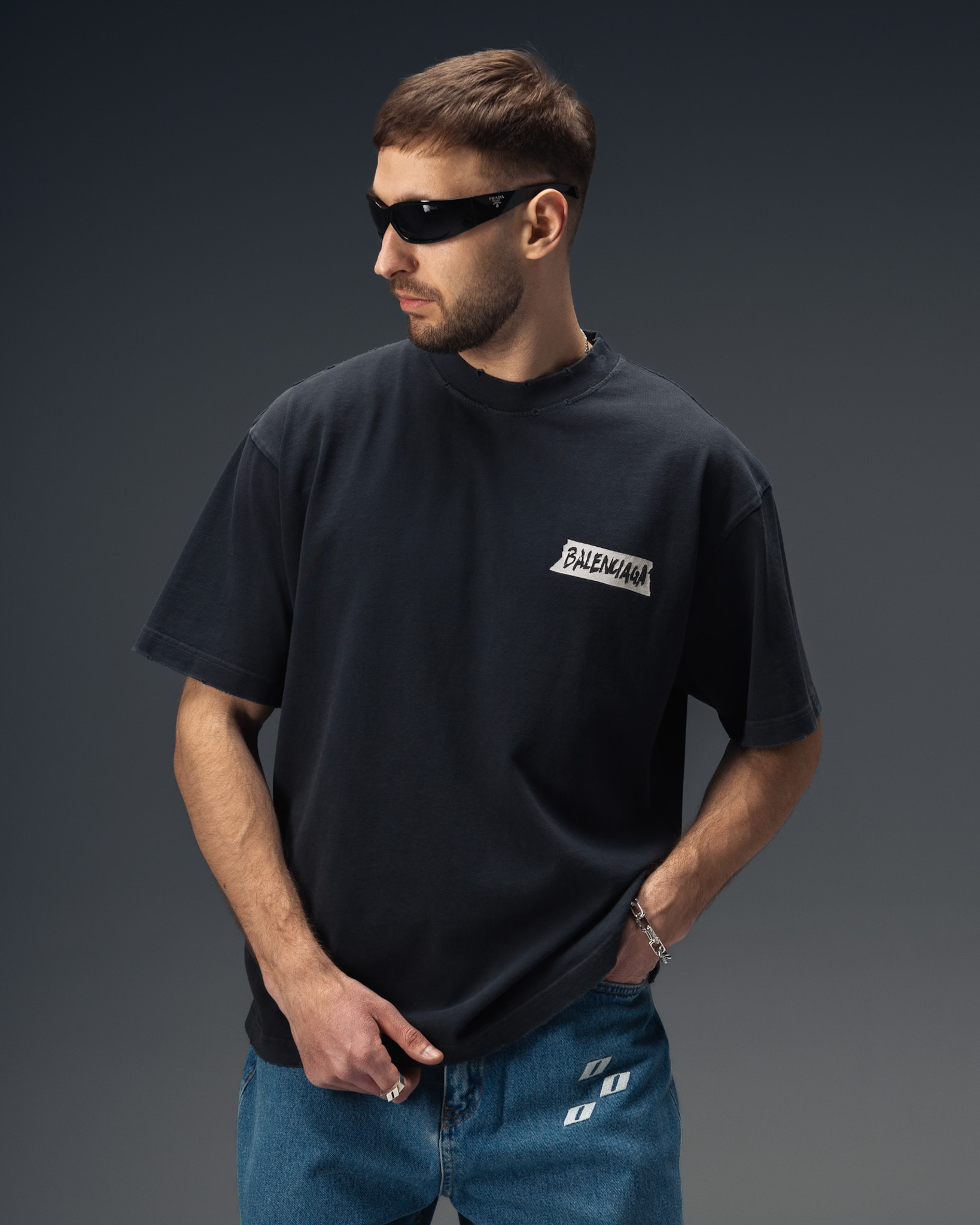 Balenciaga Tape Logo Graphite T-Shirt