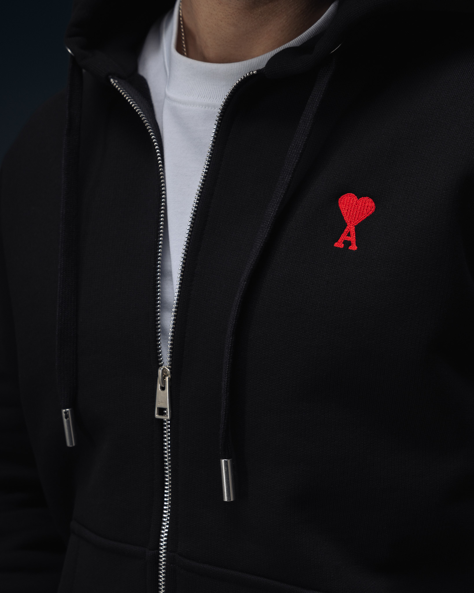 AMI Paris Zip Heart Hoodie Black