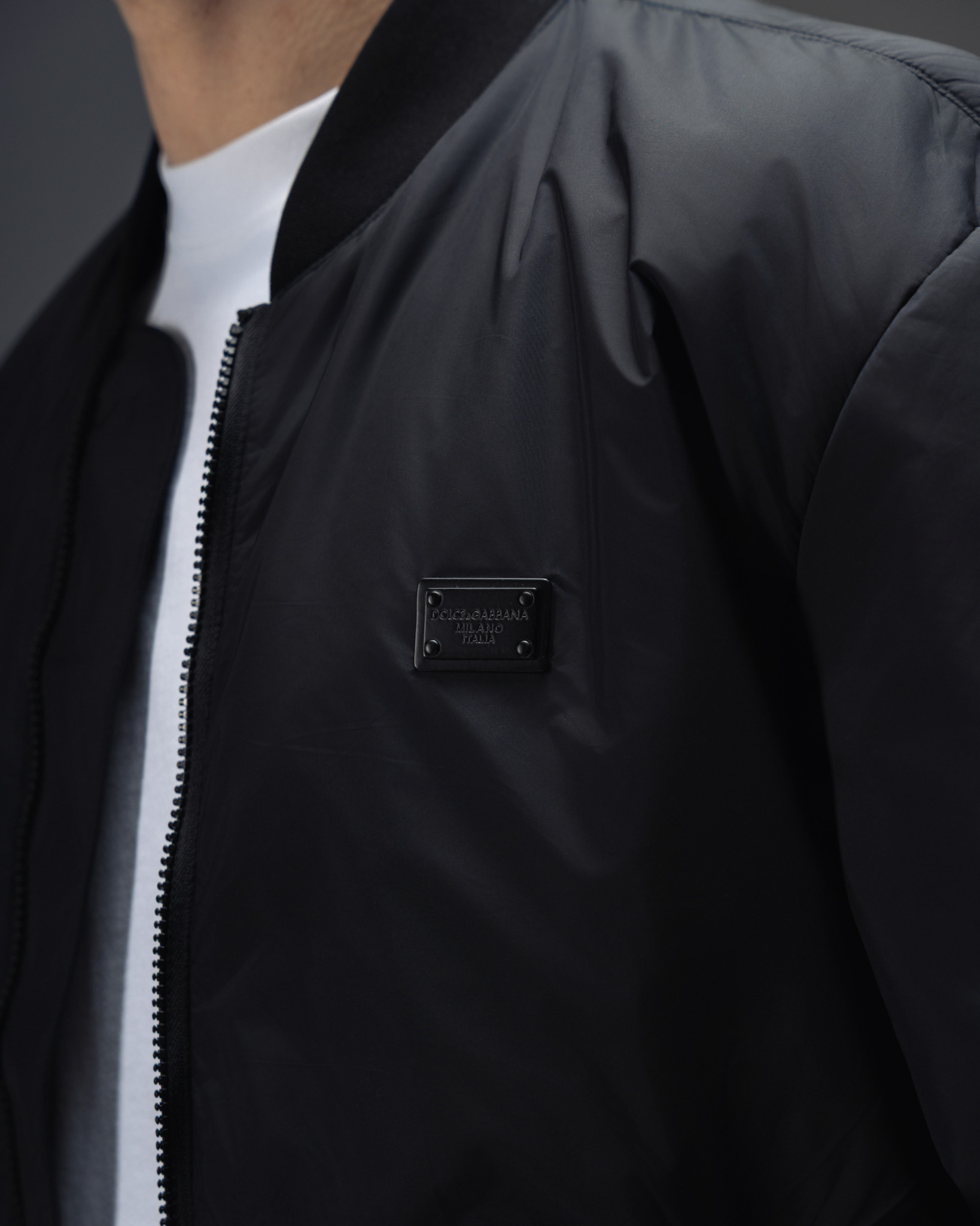 Dolce & Gabbana Milano Black Metal Logo Bomber Jacket