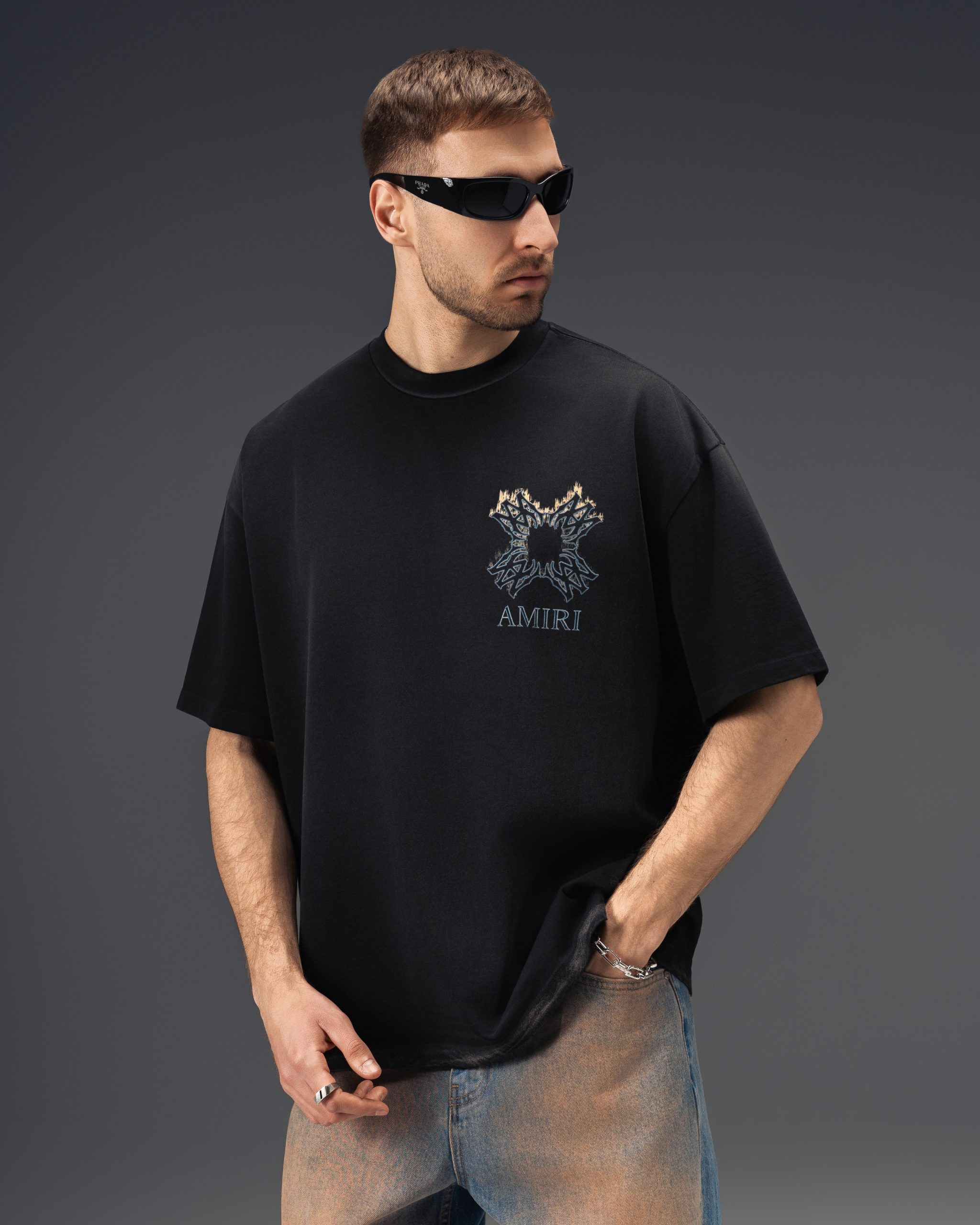 Amiri Flame Cross Shadow Oversize T-Shirt