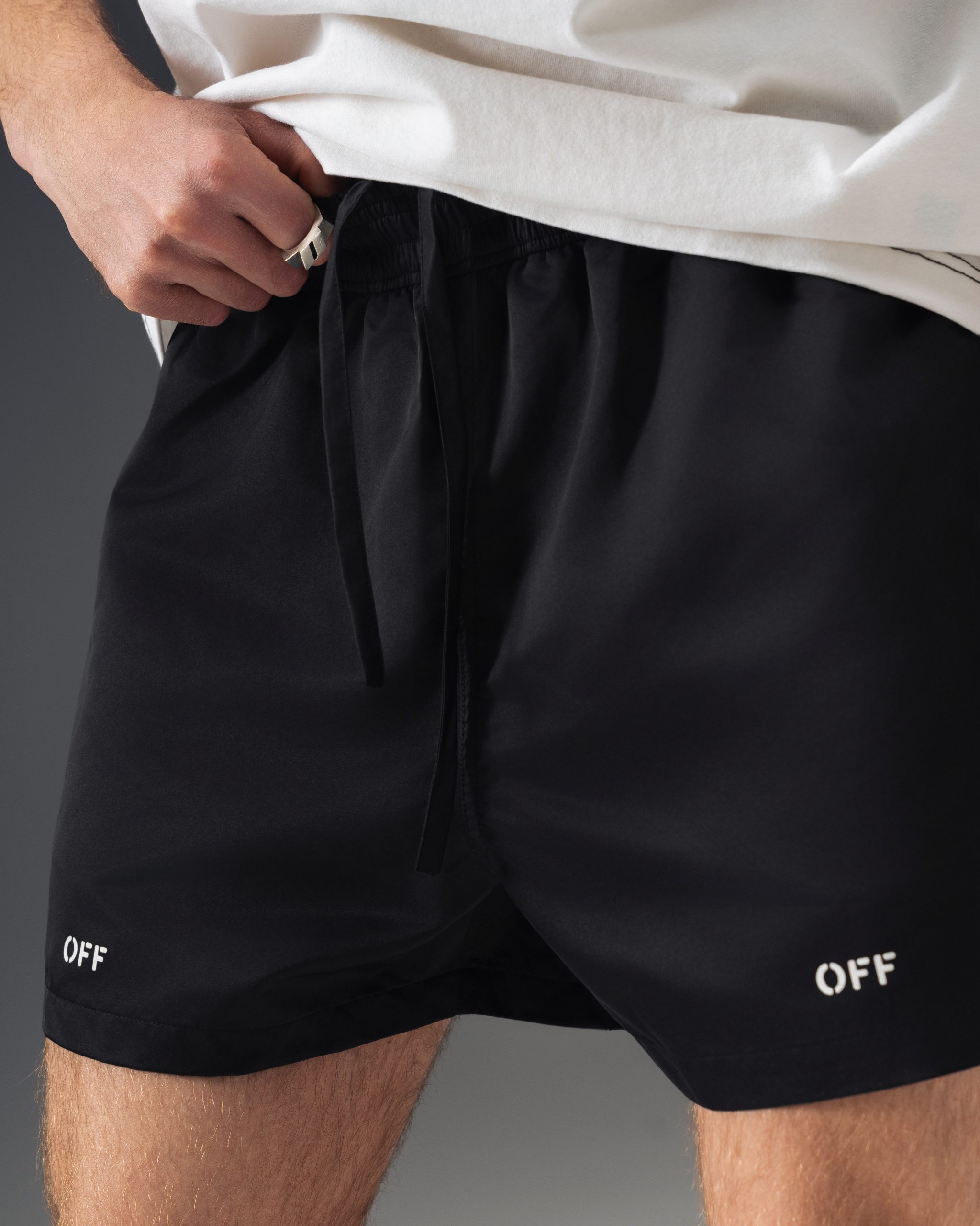 Off-White Pure Black Logo Swim Shorts