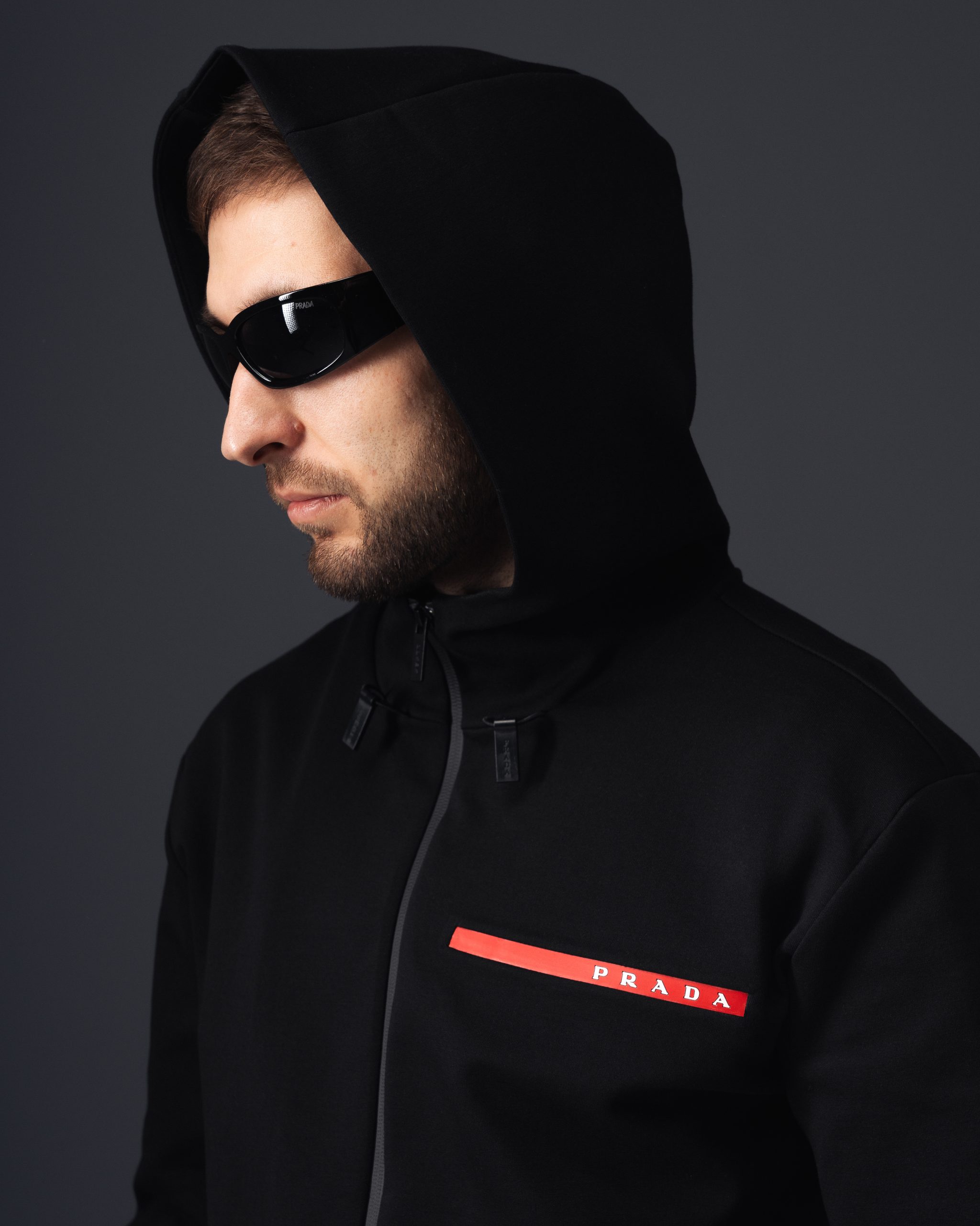 Prada Red Line Minimal Black Hoodie