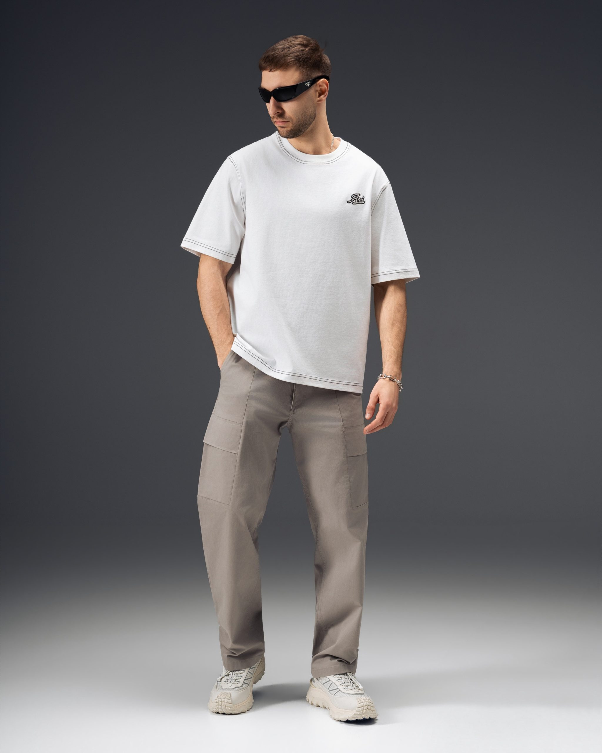 Ami Paris Script Logo Oversize T-Shirt Milk White