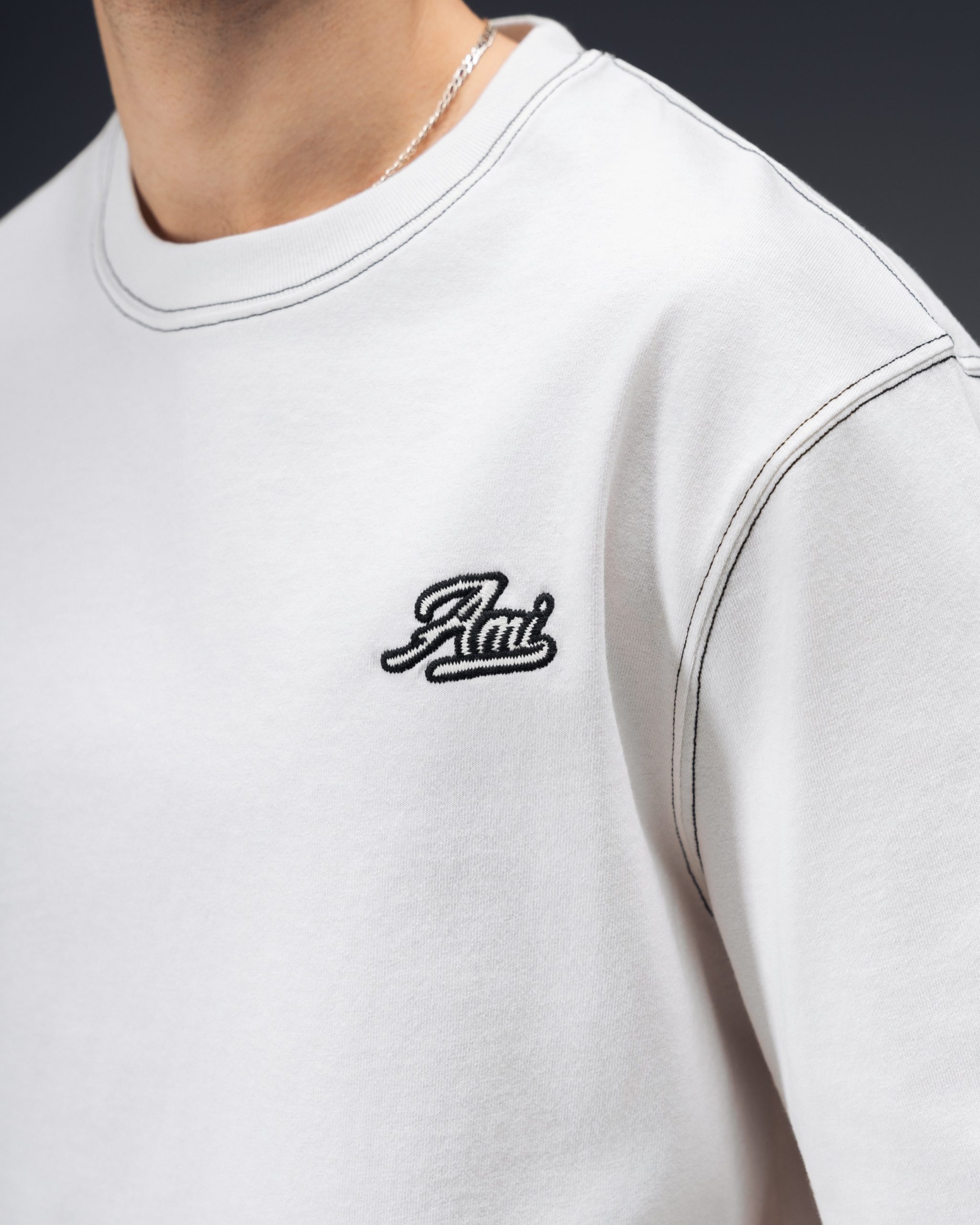 Ami Paris Script Logo Oversize T-Shirt Milk White