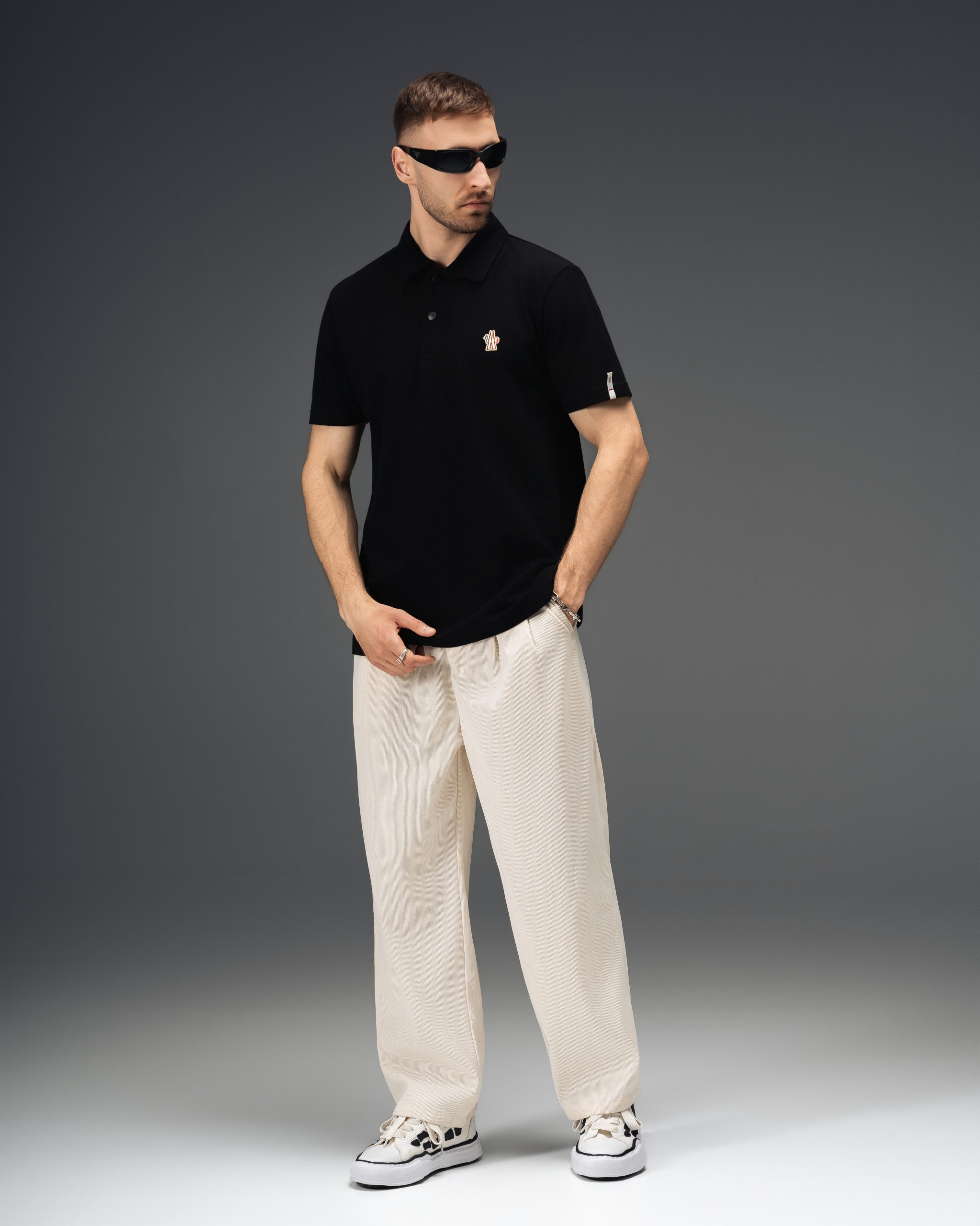 Moncler Grenoble Noir Piqué Polo