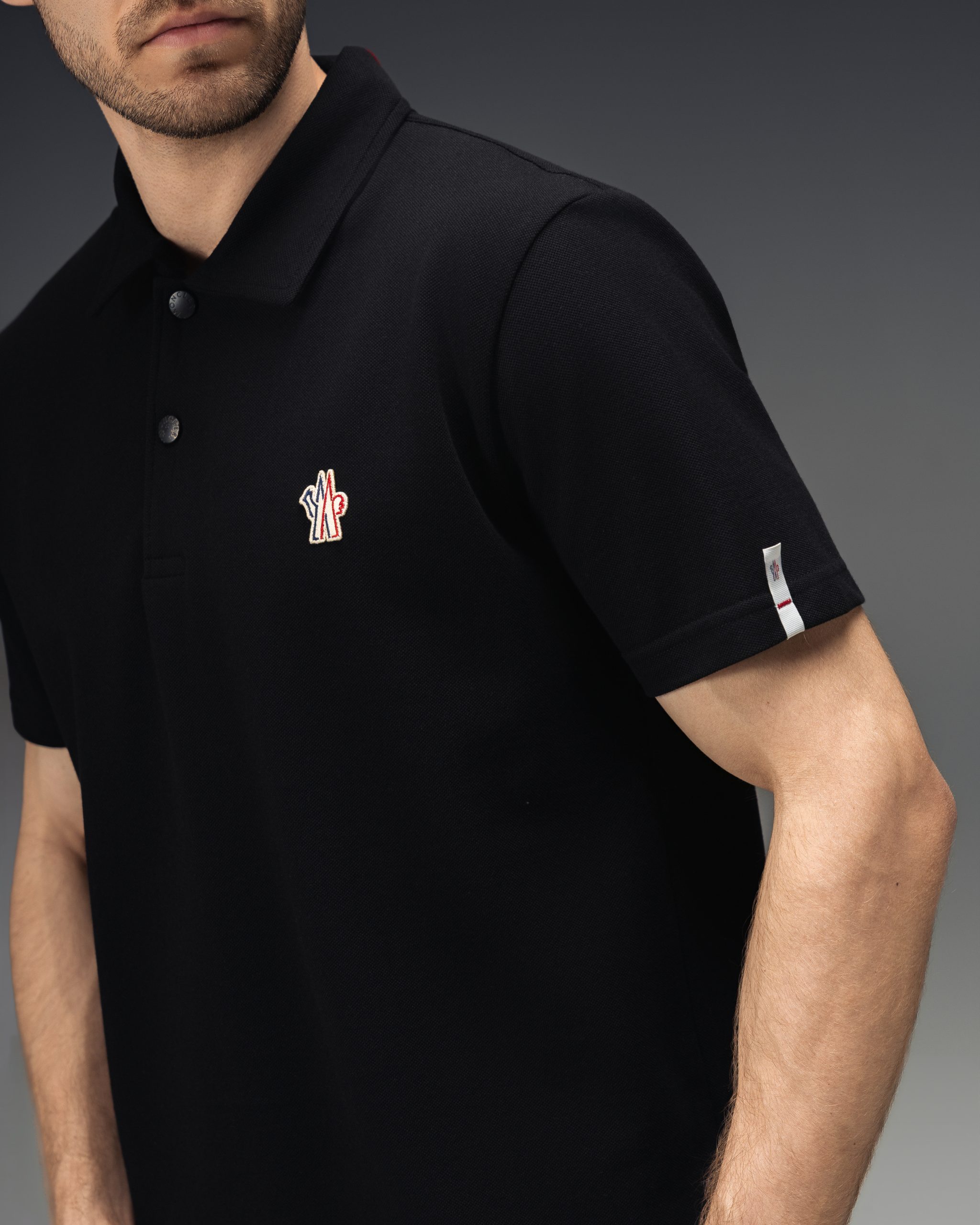 Moncler Grenoble Noir Piqué Polo