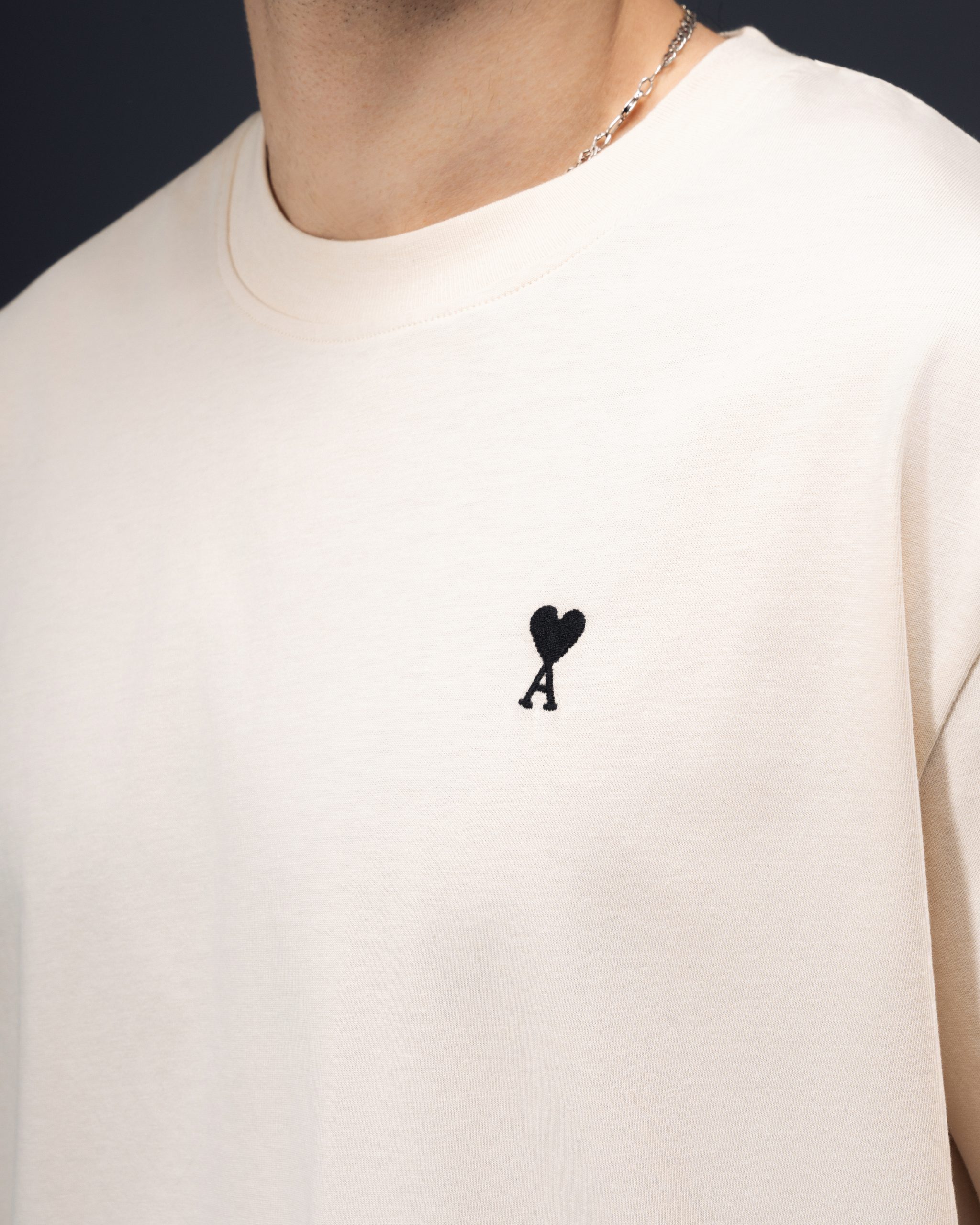 Ami Paris Heart Signature Cream T-Shirt