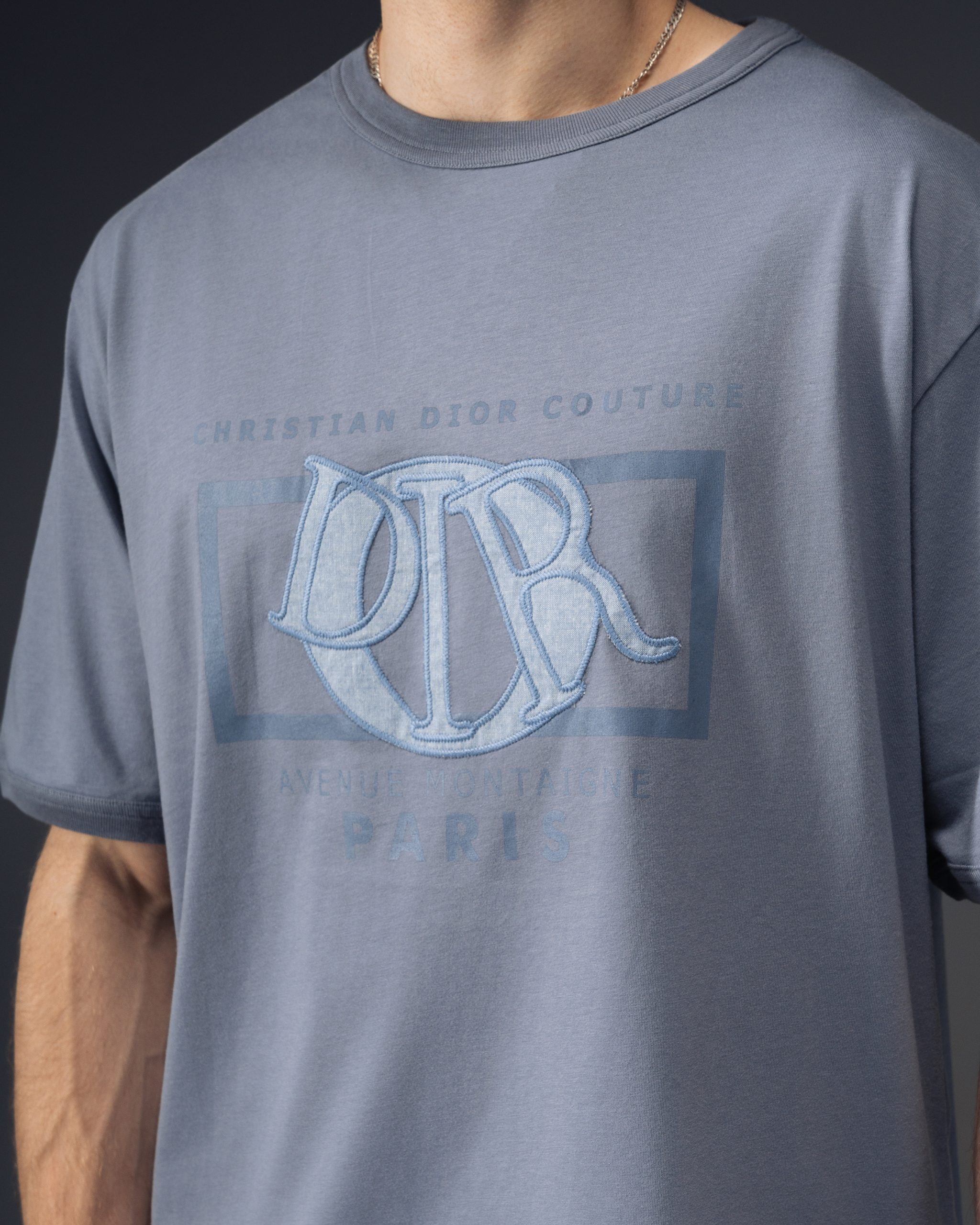 Dior Embroidered Monogram Blue T-Shirt