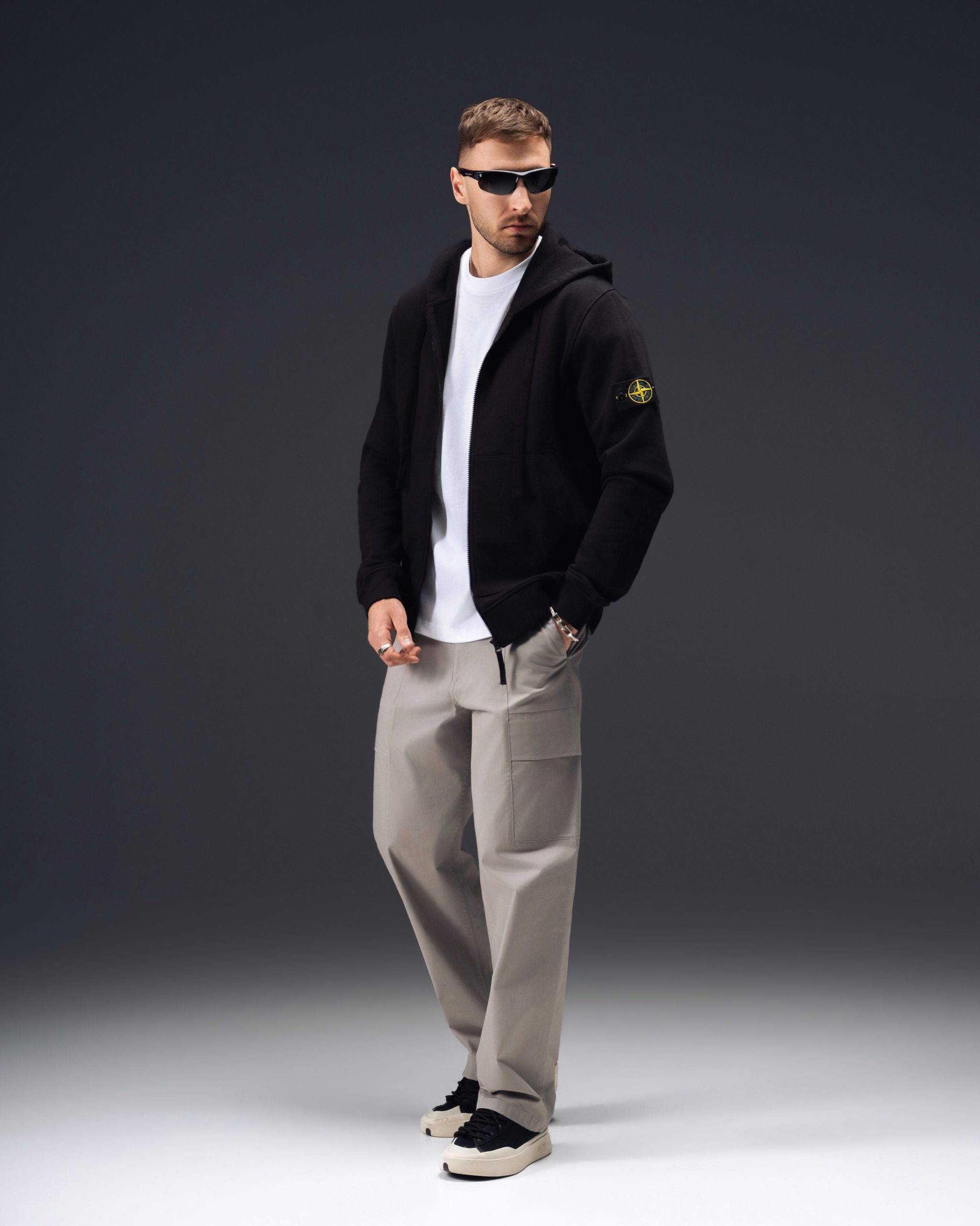 Stone Island Compass Patch Black Zip Hoodie