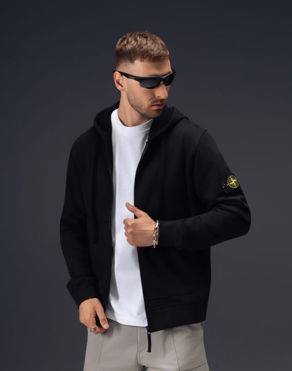 Stone Island Compass Patch Black Zip Hoodie