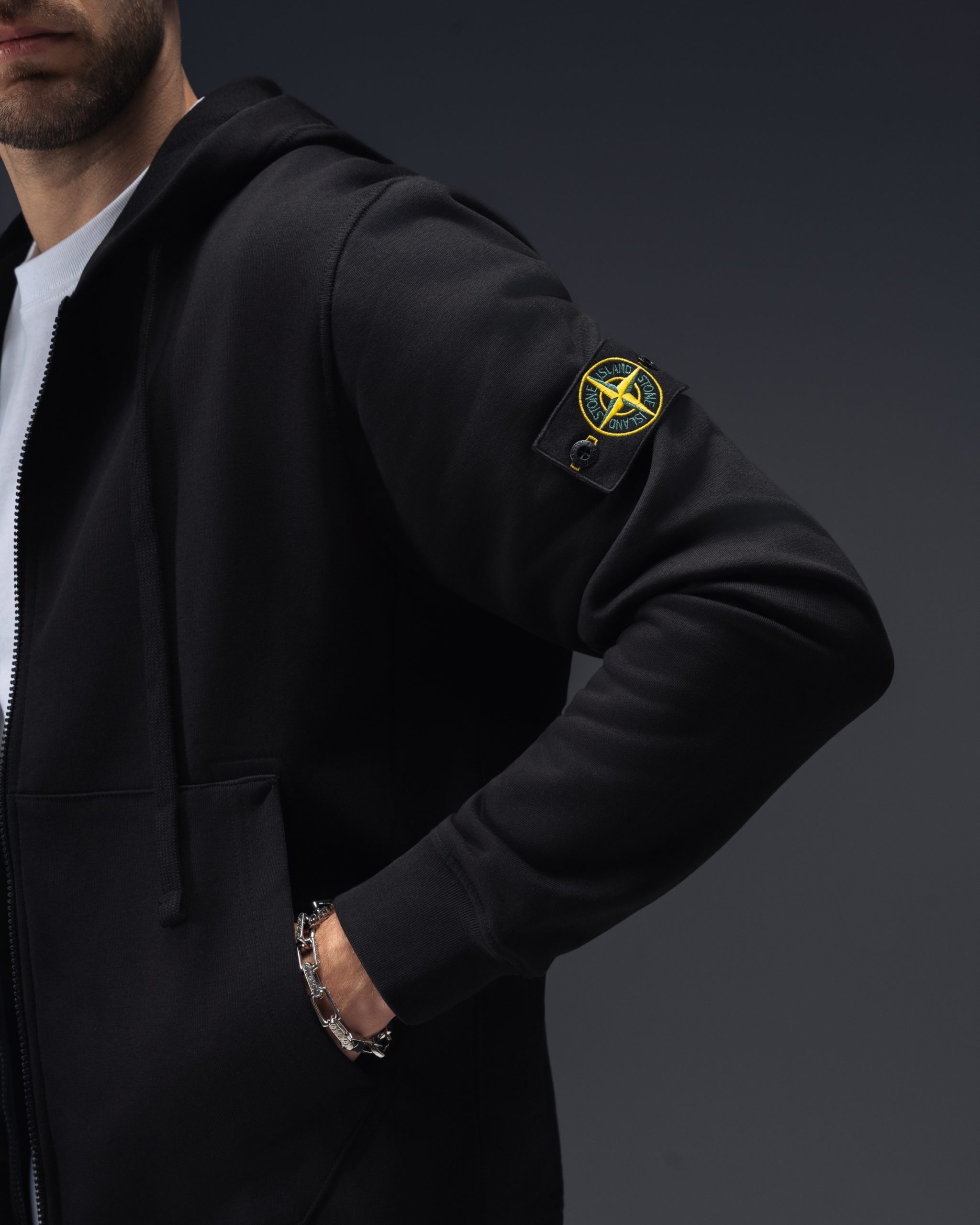 Stone Island Compass Patch Black Zip Hoodie