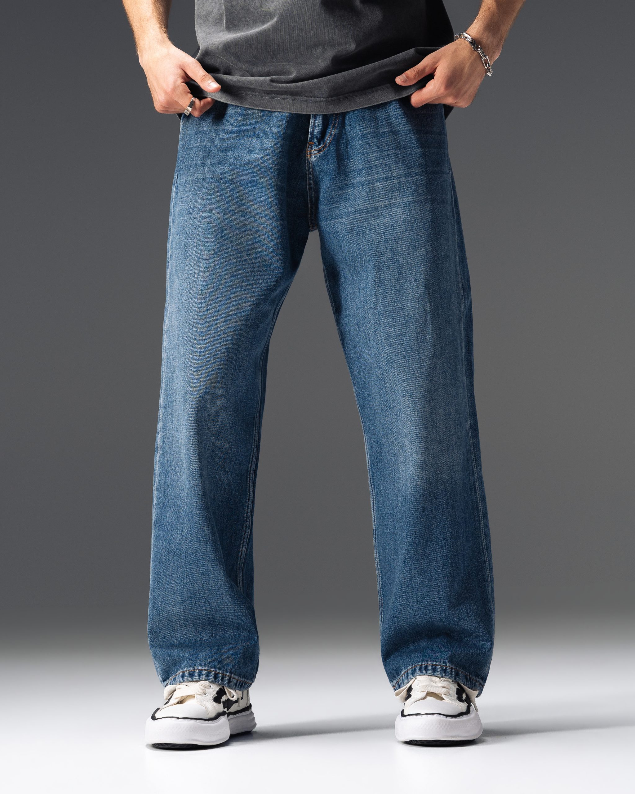 Prada Triangle Logo Blue Baggy Jeans