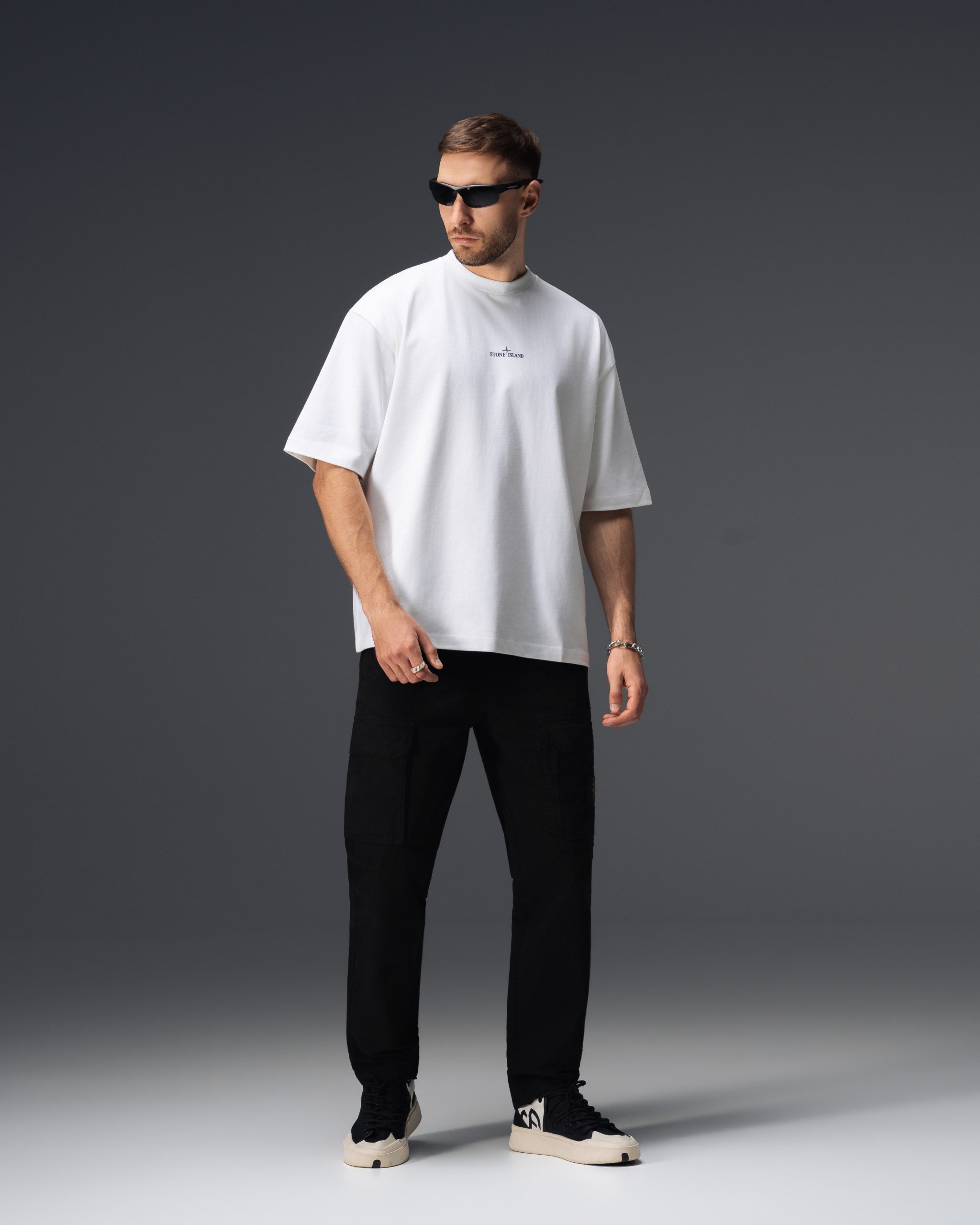 Stone Island Distressed Logo White T-Shirt