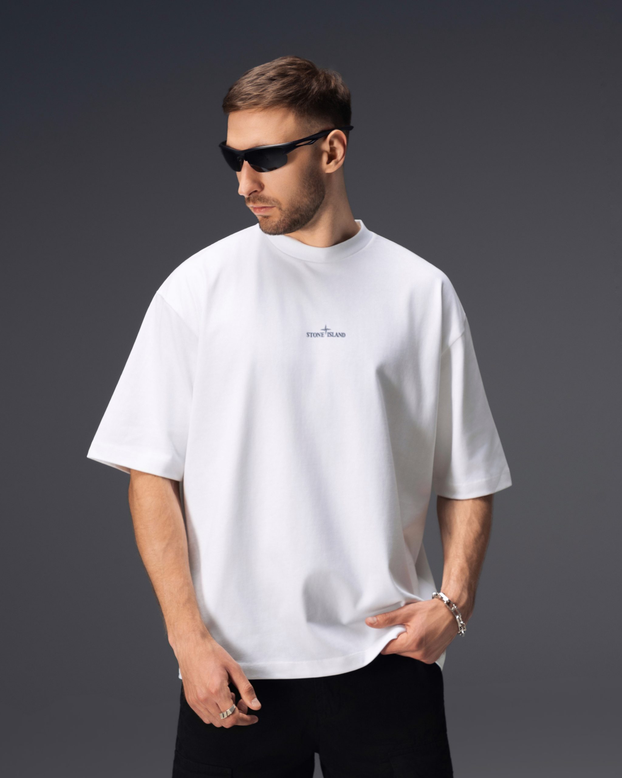 Stone Island Distressed Logo White T-Shirt