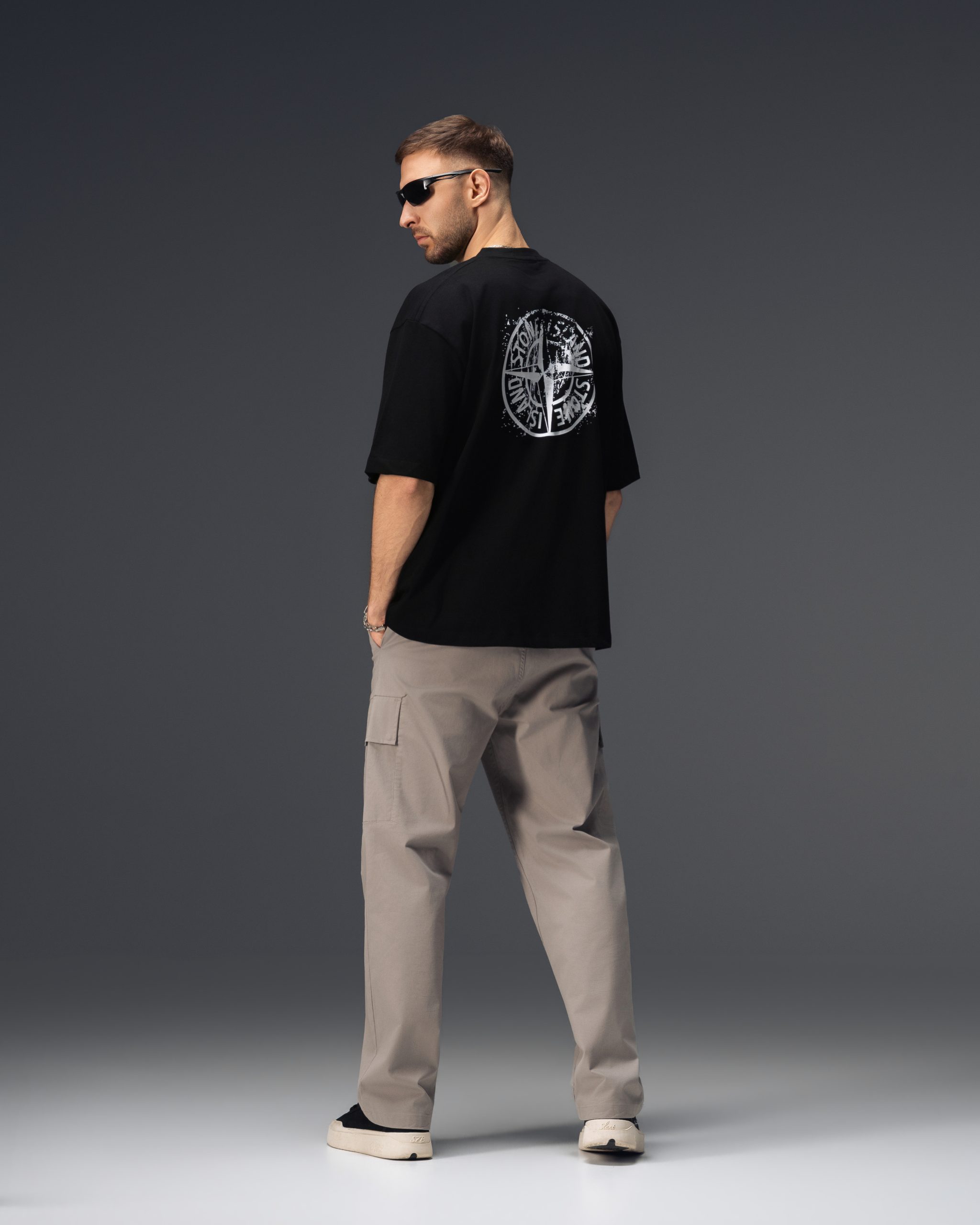 Stone Island Distressed Compass Black T-Shirt