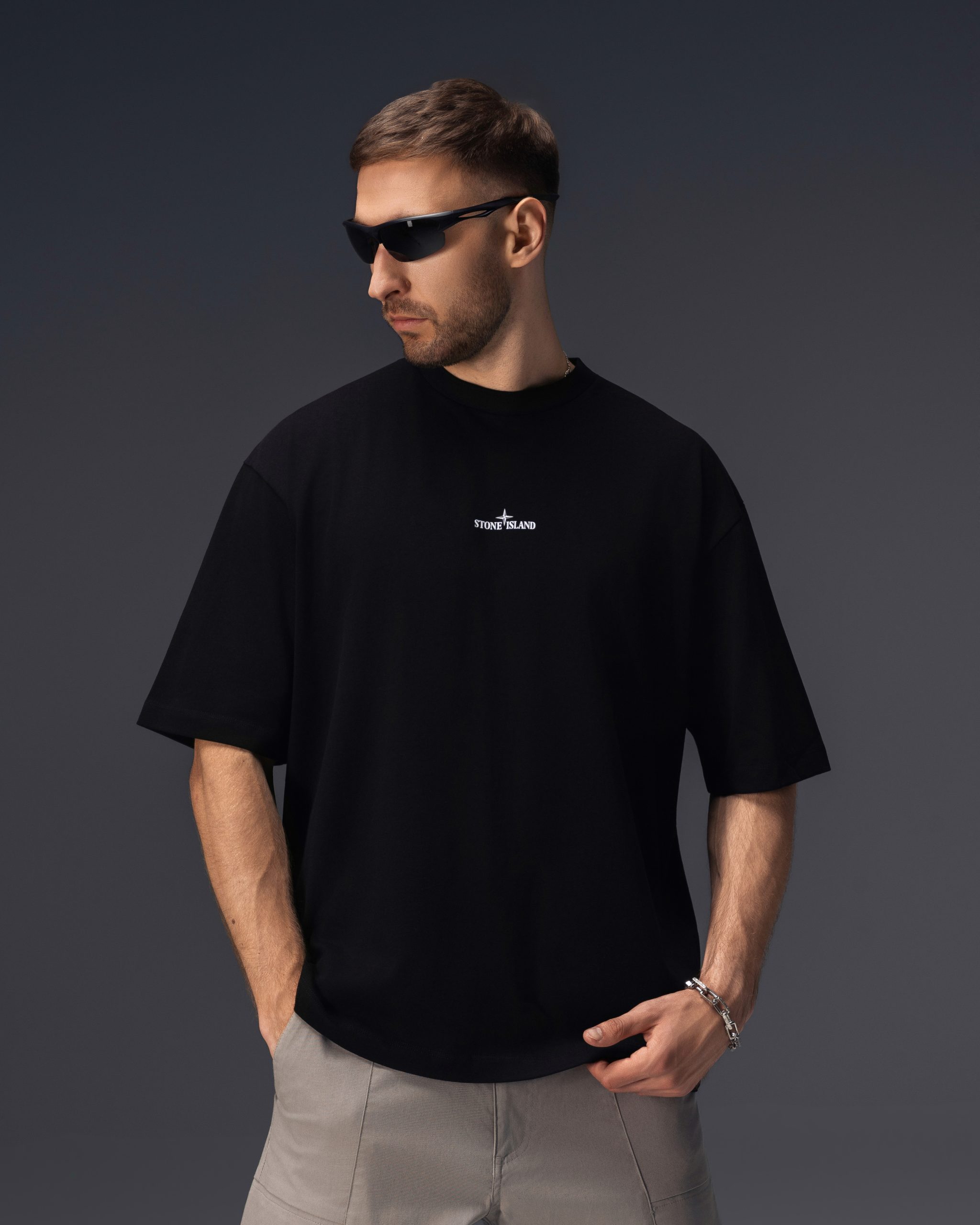 Stone Island Distressed Compass Black T-Shirt