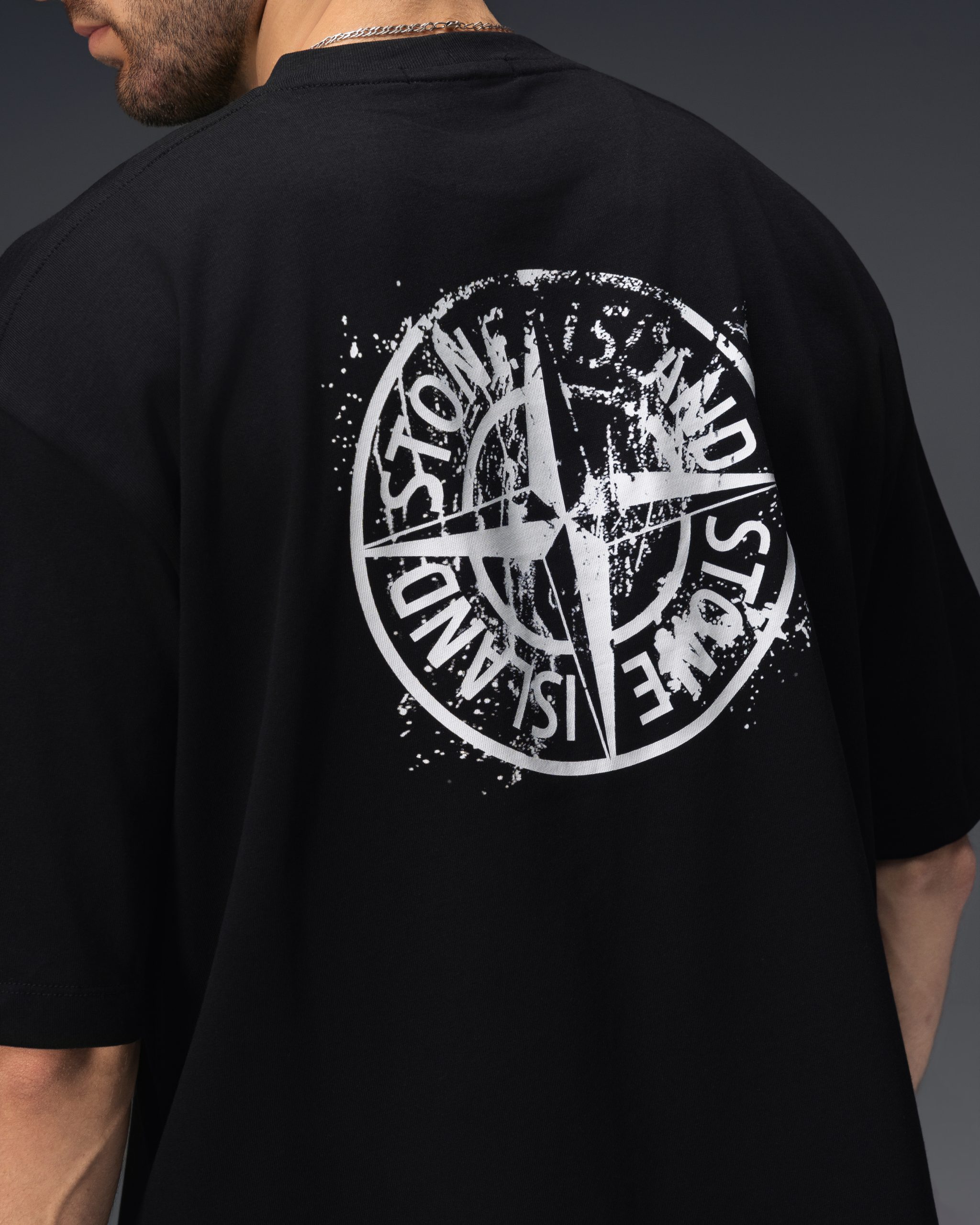 Stone Island Distressed Compass Black T-Shirt