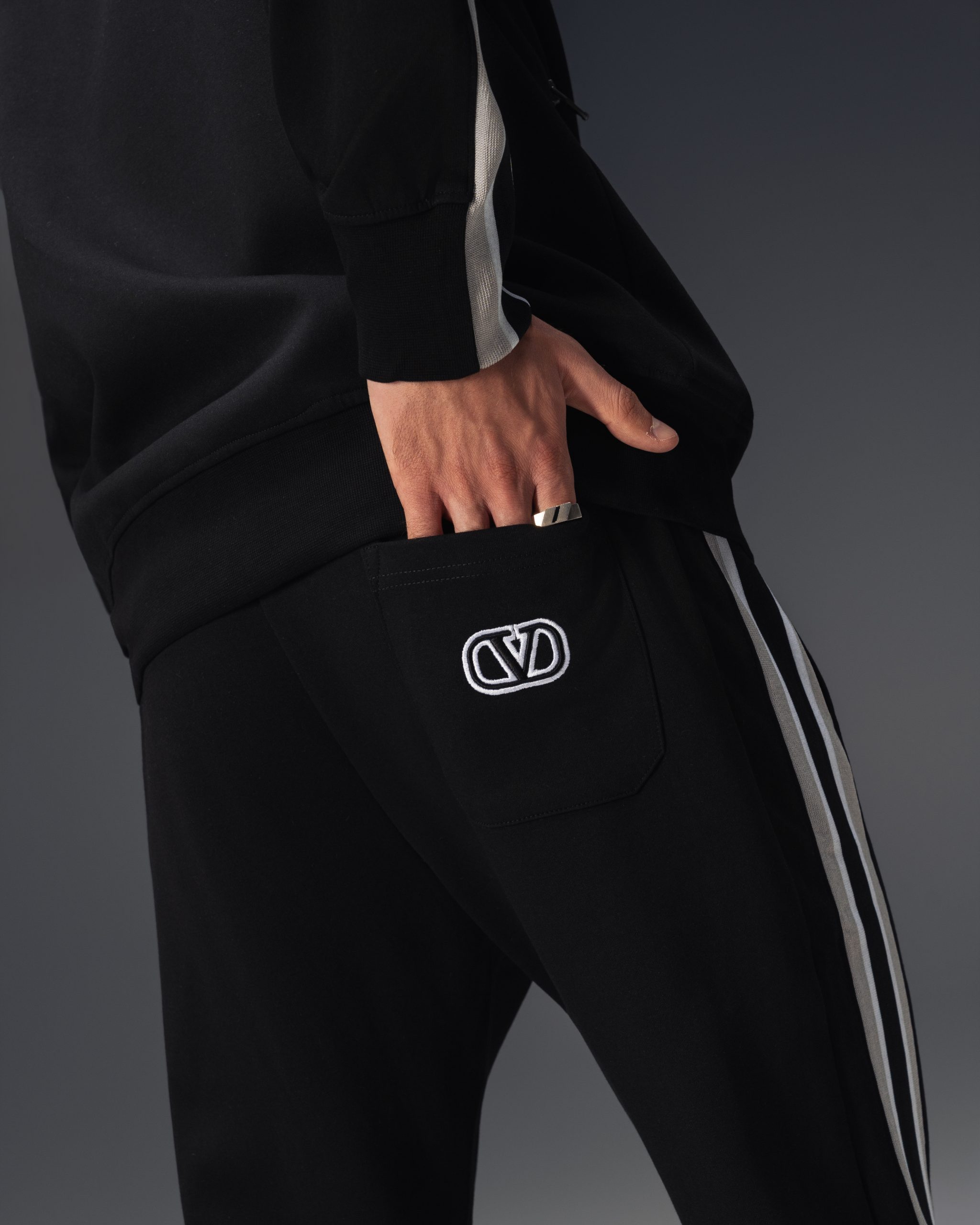 Valentino Logo Stripe Black Tracksuit