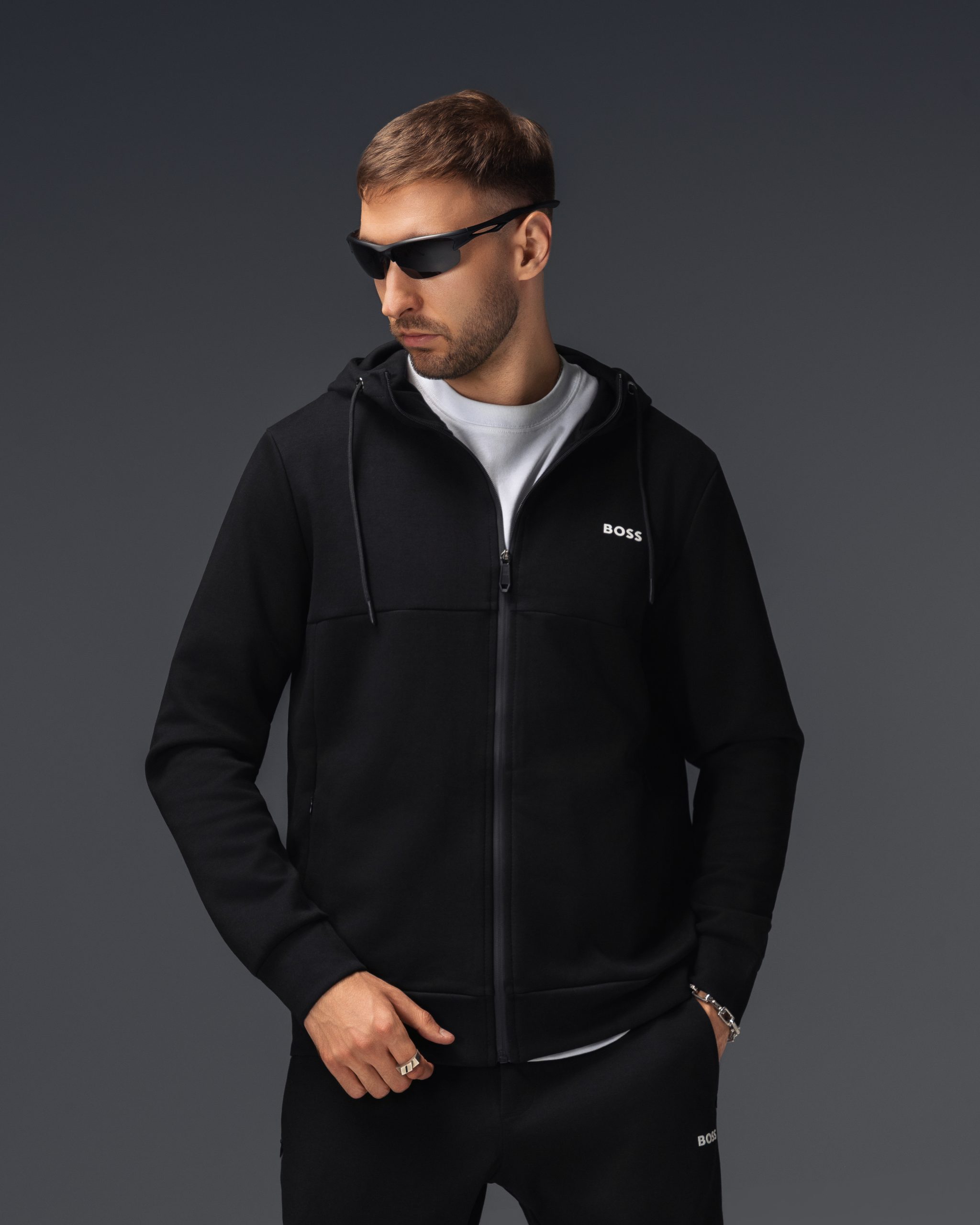 Boss Logo Hooded Black Tracksuit