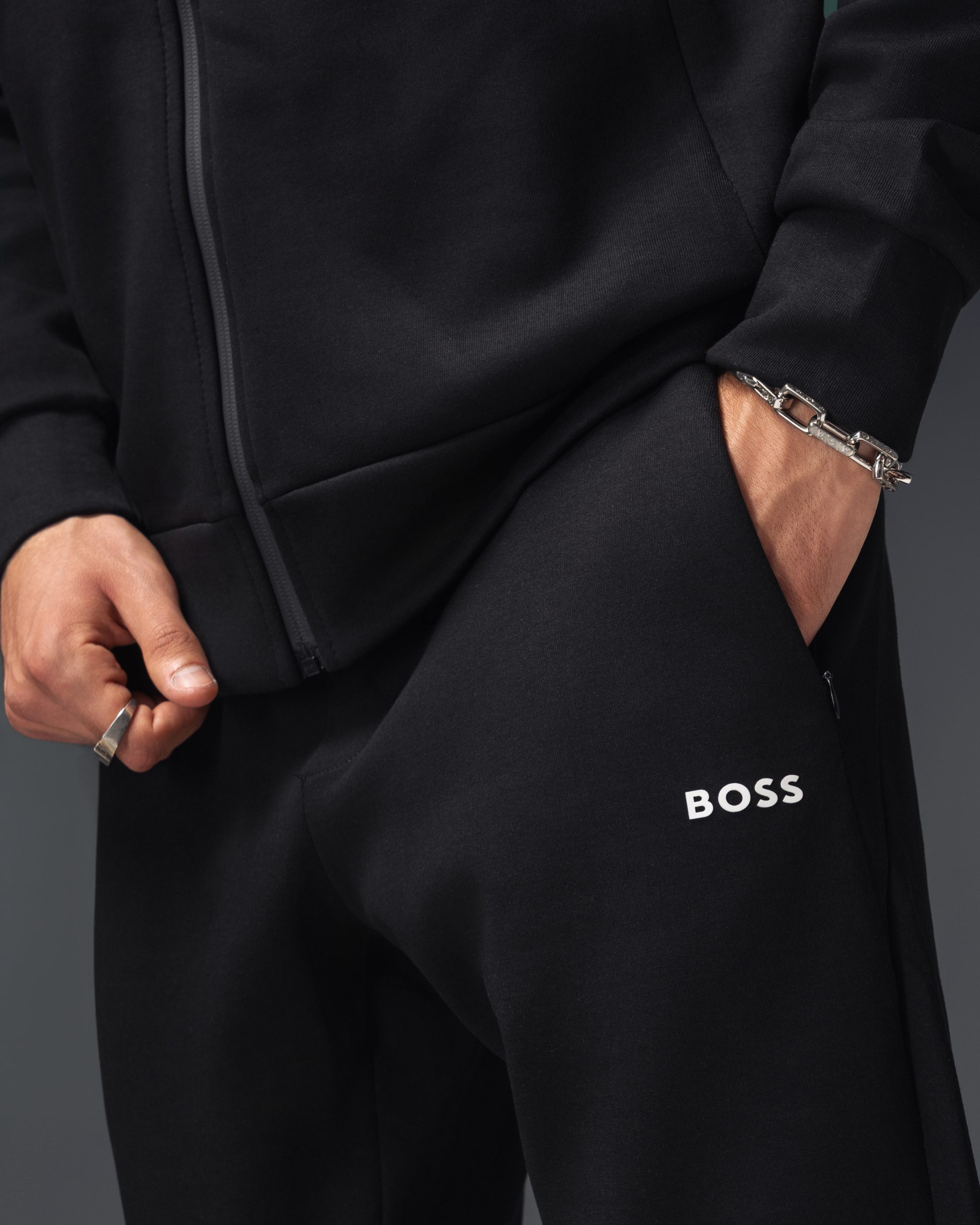 Boss Logo Hooded Black Tracksuit