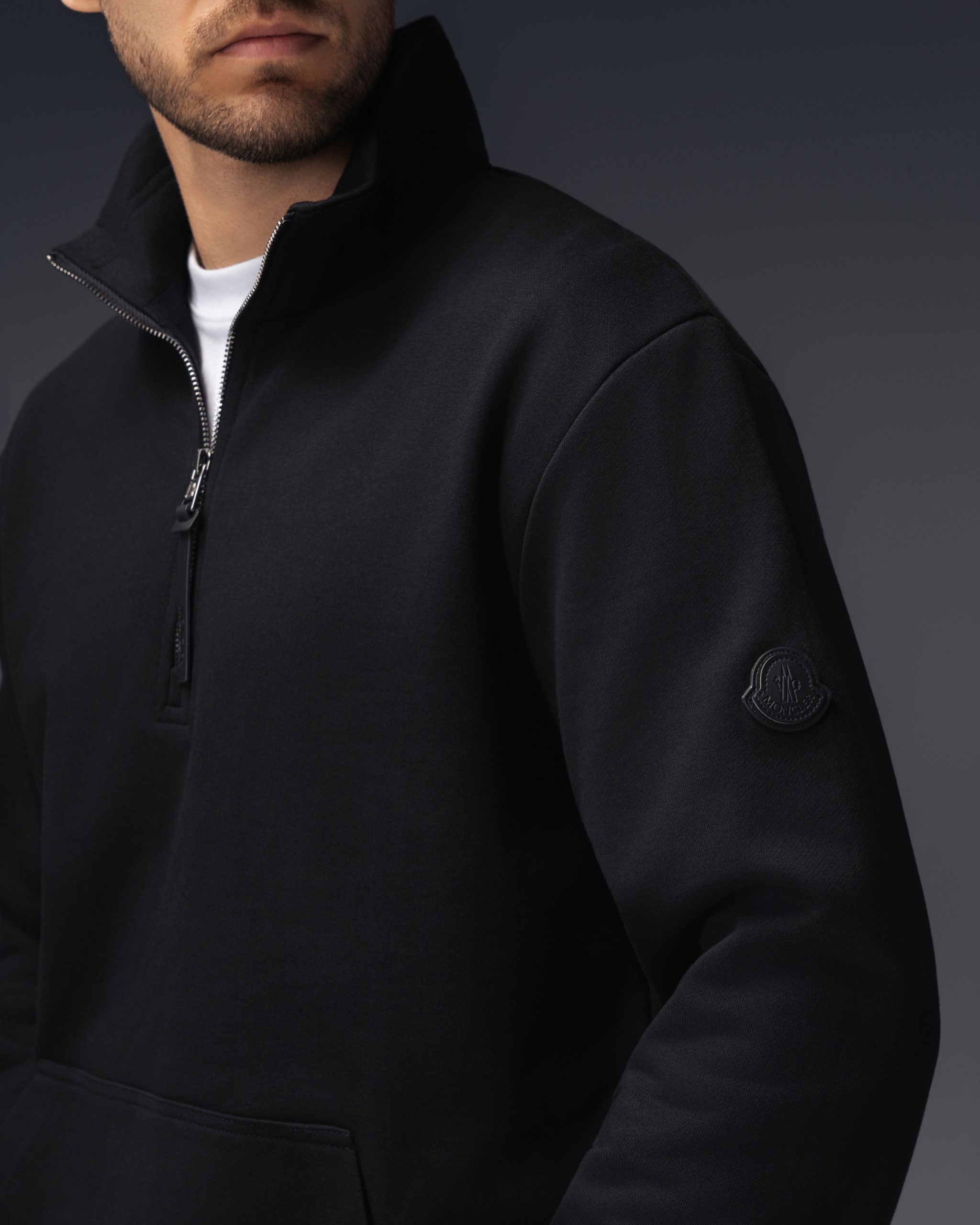 Moncler Logo Patch Black Half-Zip Sweatshirt