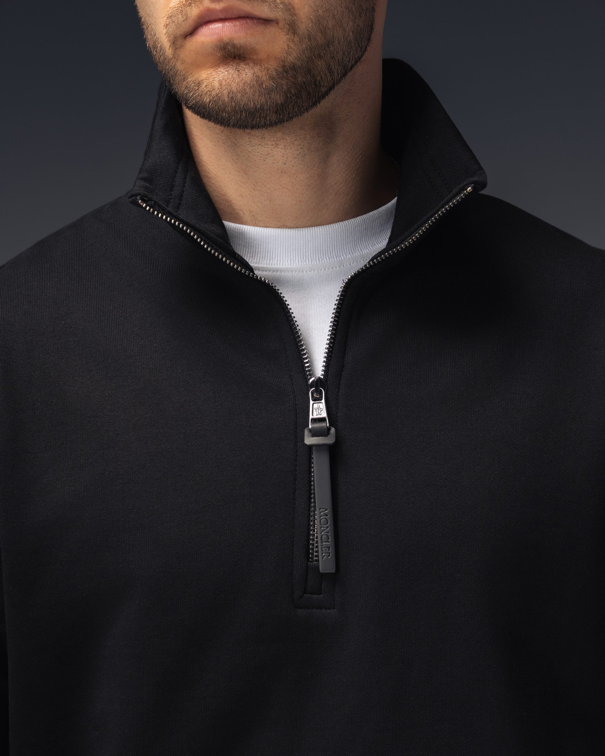 Moncler Logo Patch Black Half-Zip Sweatshirt