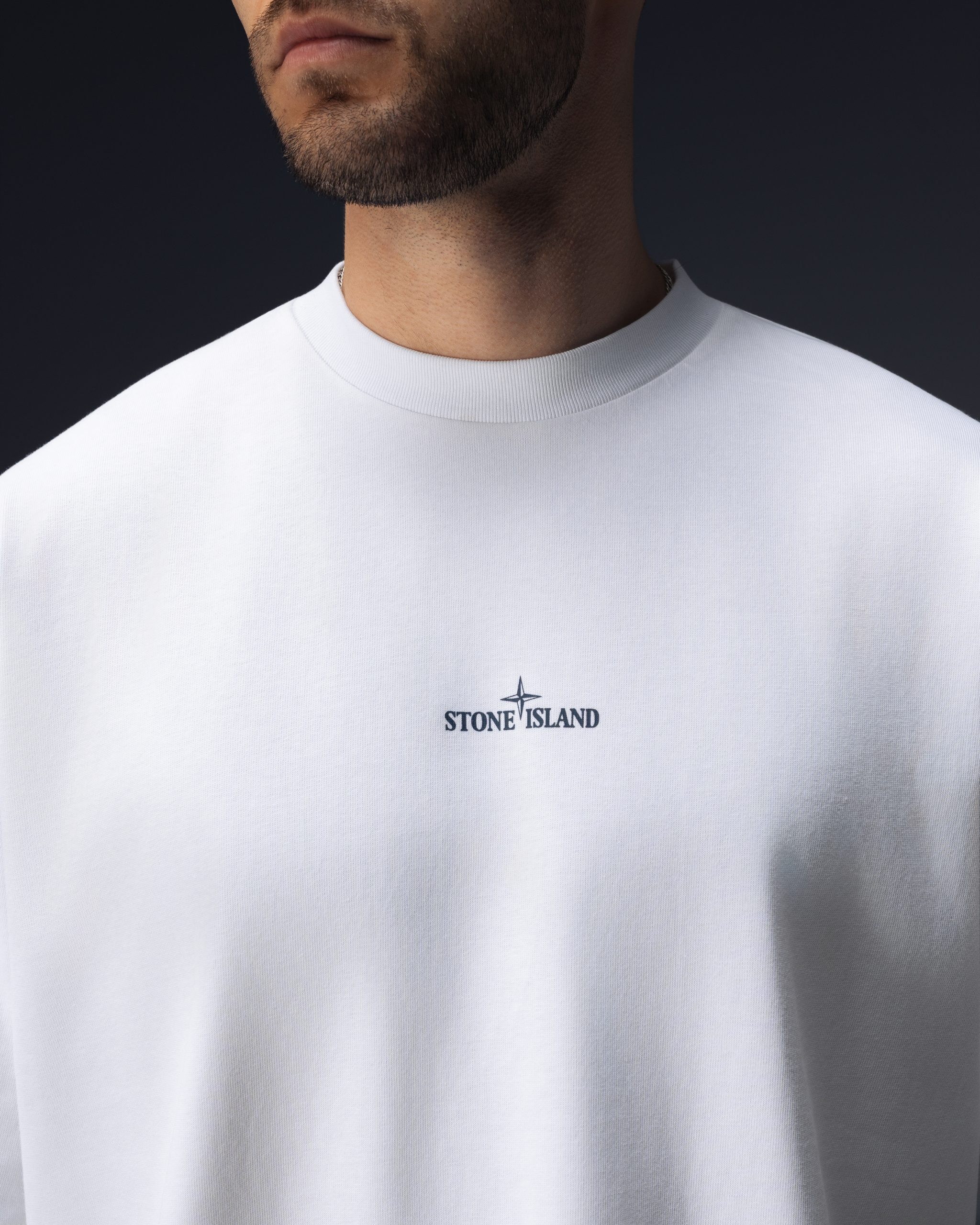 Stone Island Distressed Logo White T-Shirt