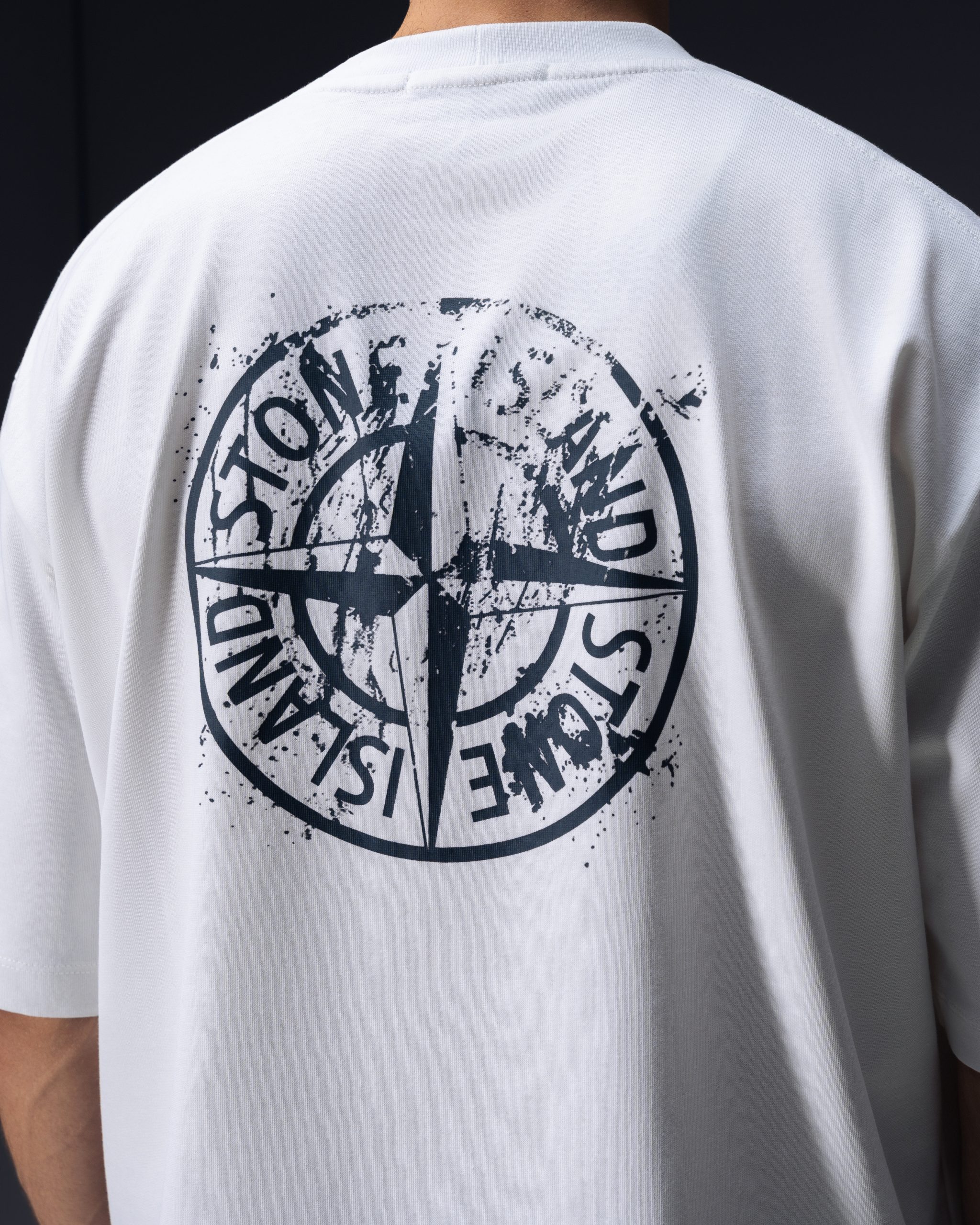 Stone Island Distressed Logo White T-Shirt