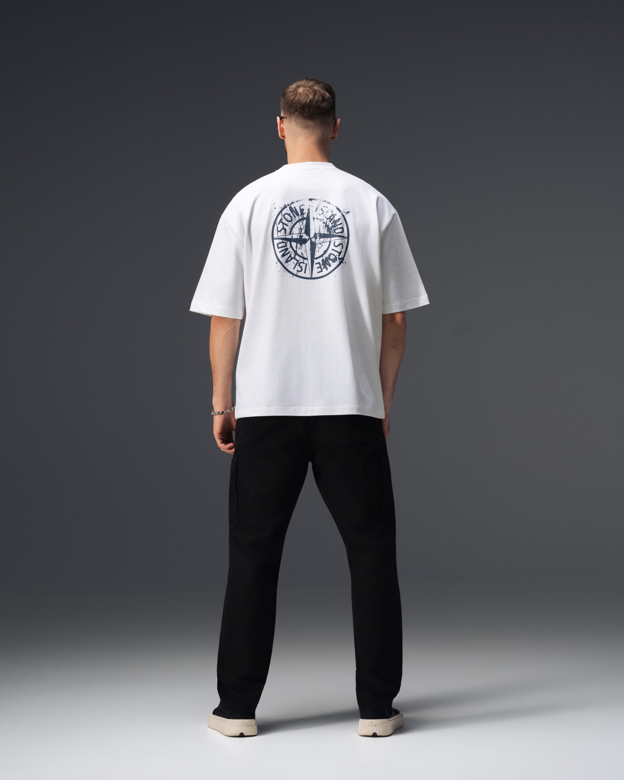 Stone Island Distressed Logo White T-Shirt