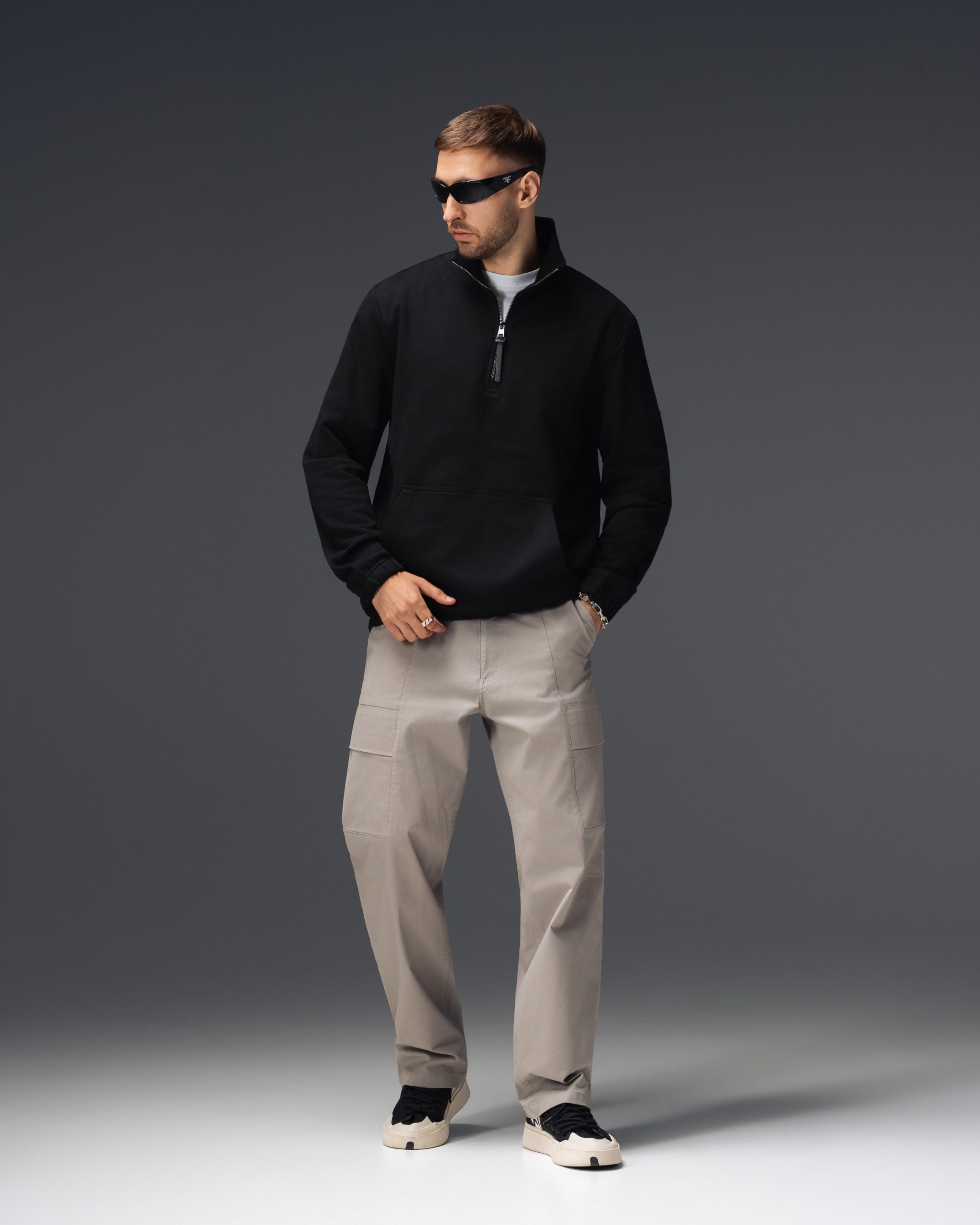 Moncler Logo Patch Black Half-Zip Sweatshirt