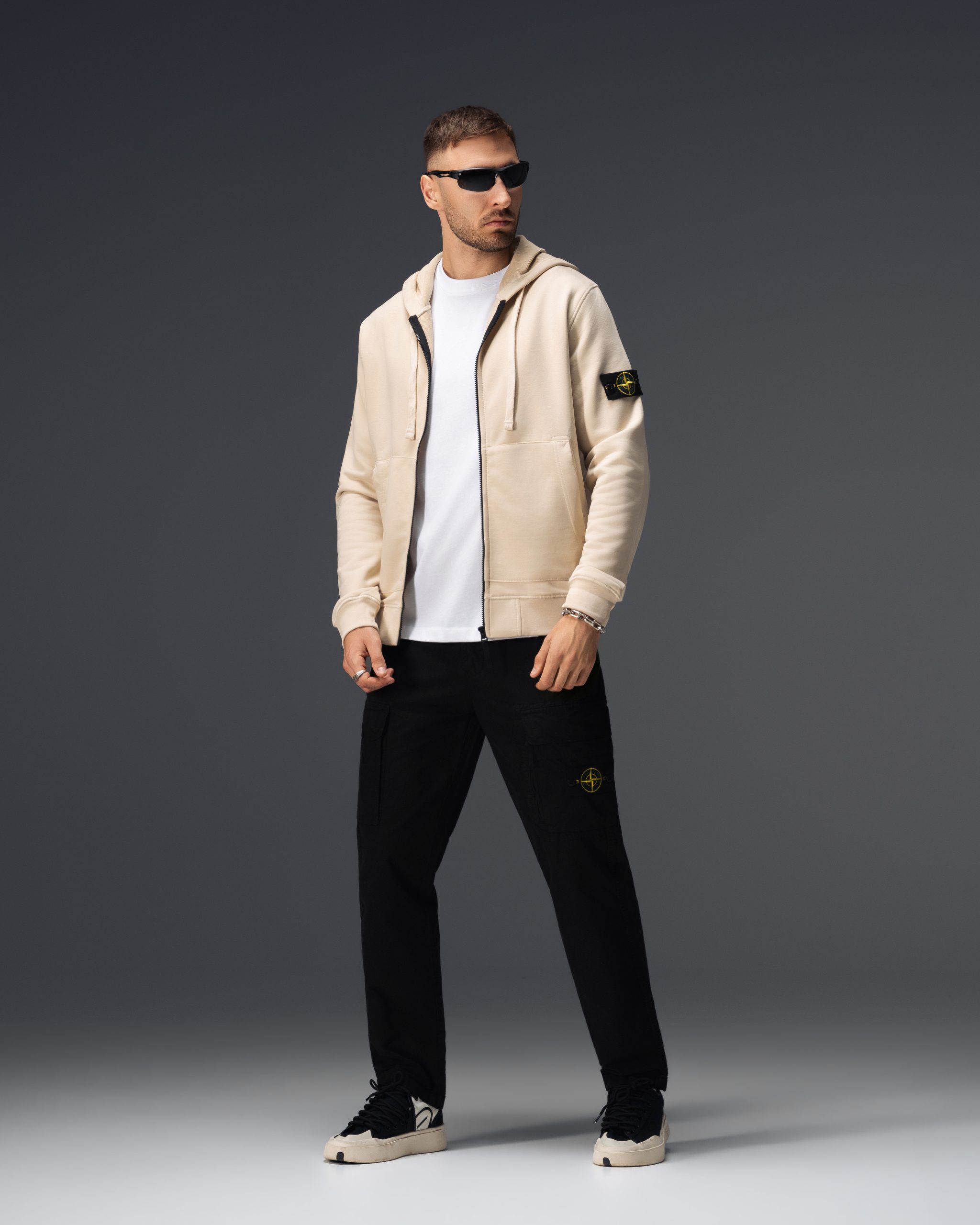 Stone Island Beige Zip Hoodie